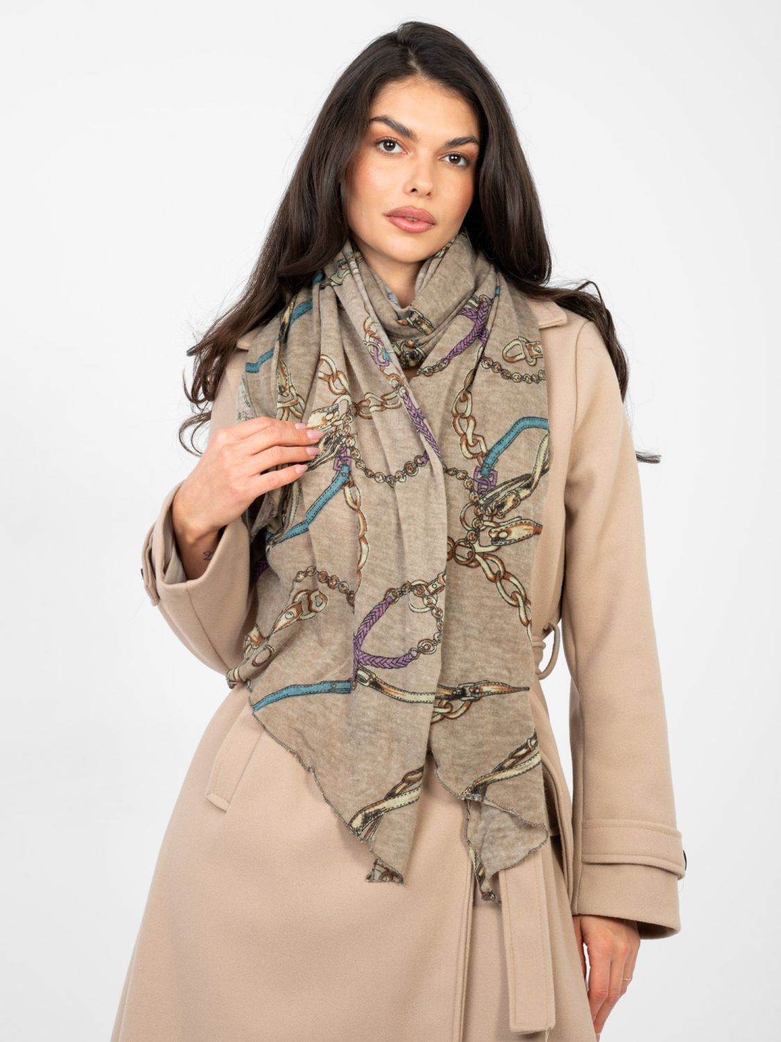 Beiger Schal mit Print