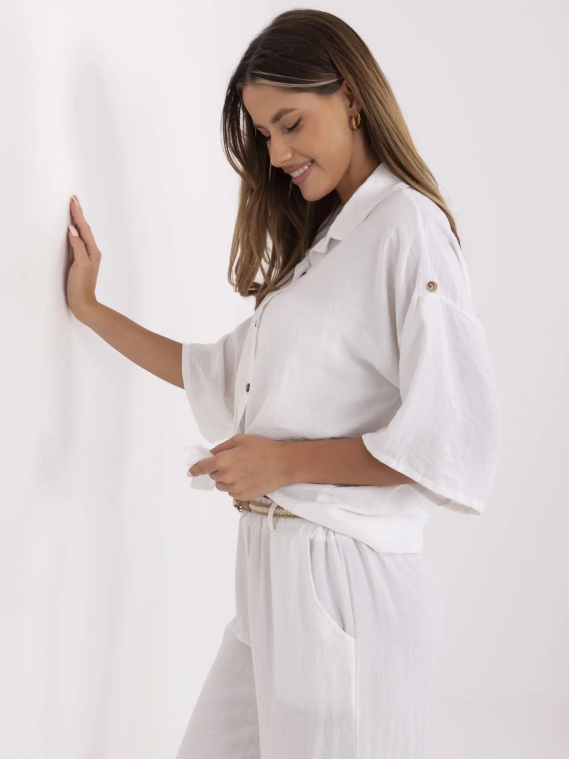 Weiße Bluse mit 3/4-Ärmeln