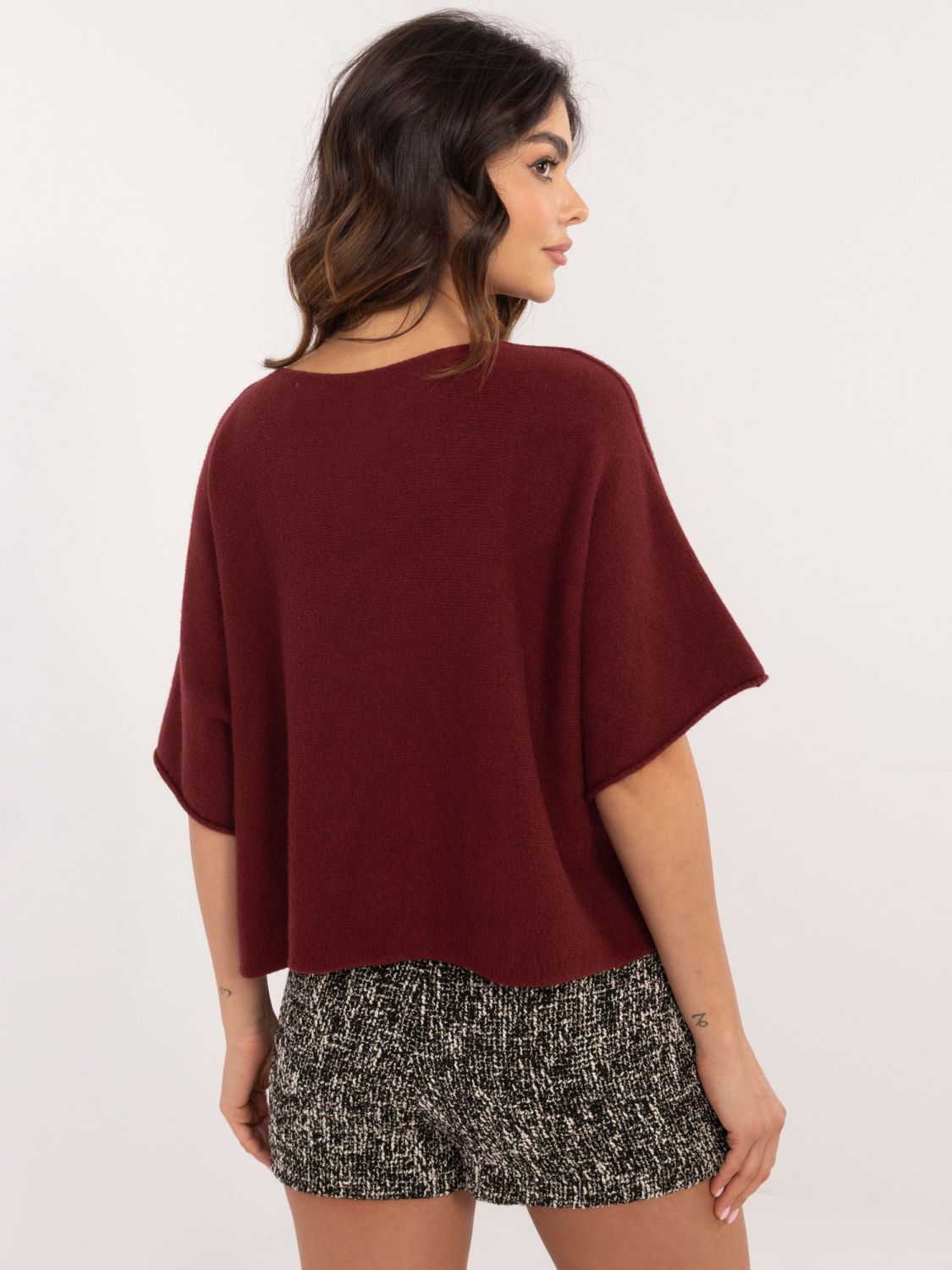 Eleganter bordeauxfarbener Pullover mit 3/4-Ärmeln