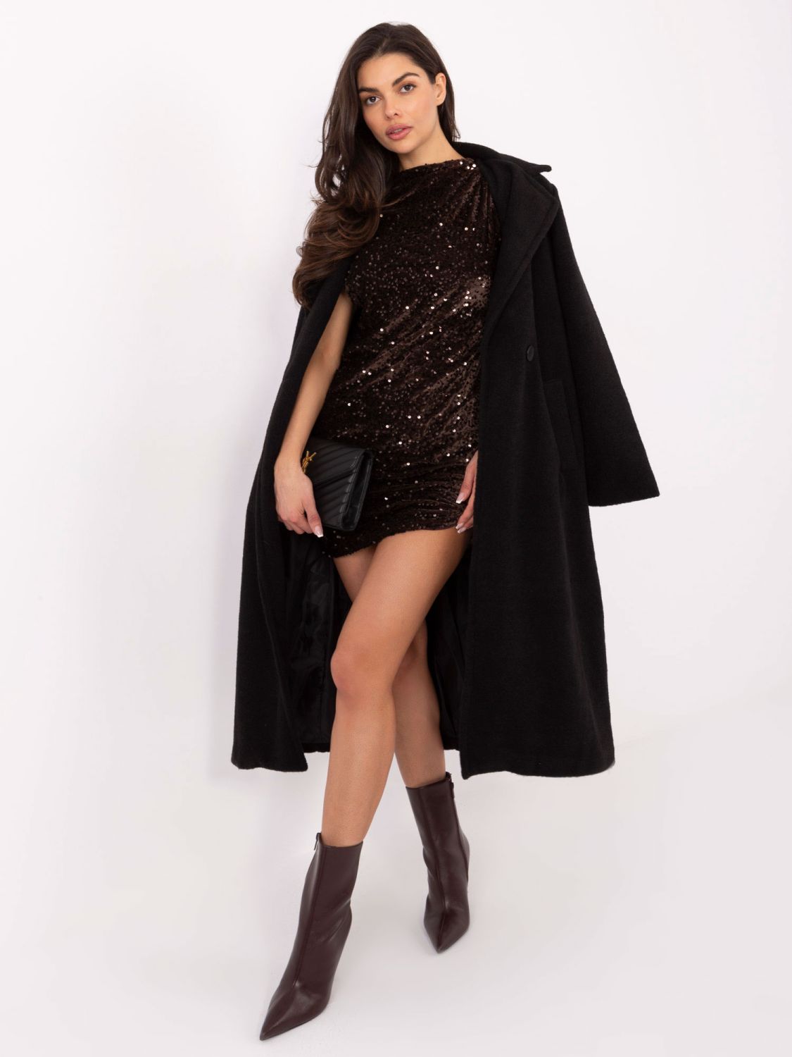 Braunes Mini-Kleid mit Paillettenapplikation