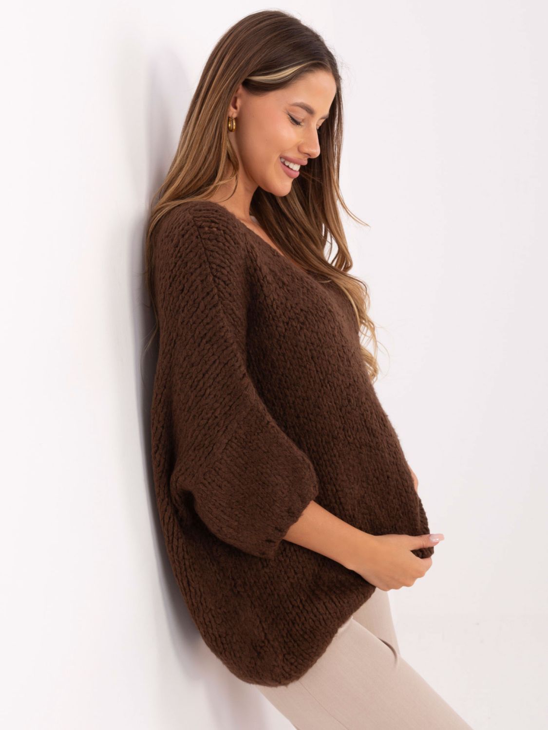 Brauner Pullover mit 3/4 Ärmeln