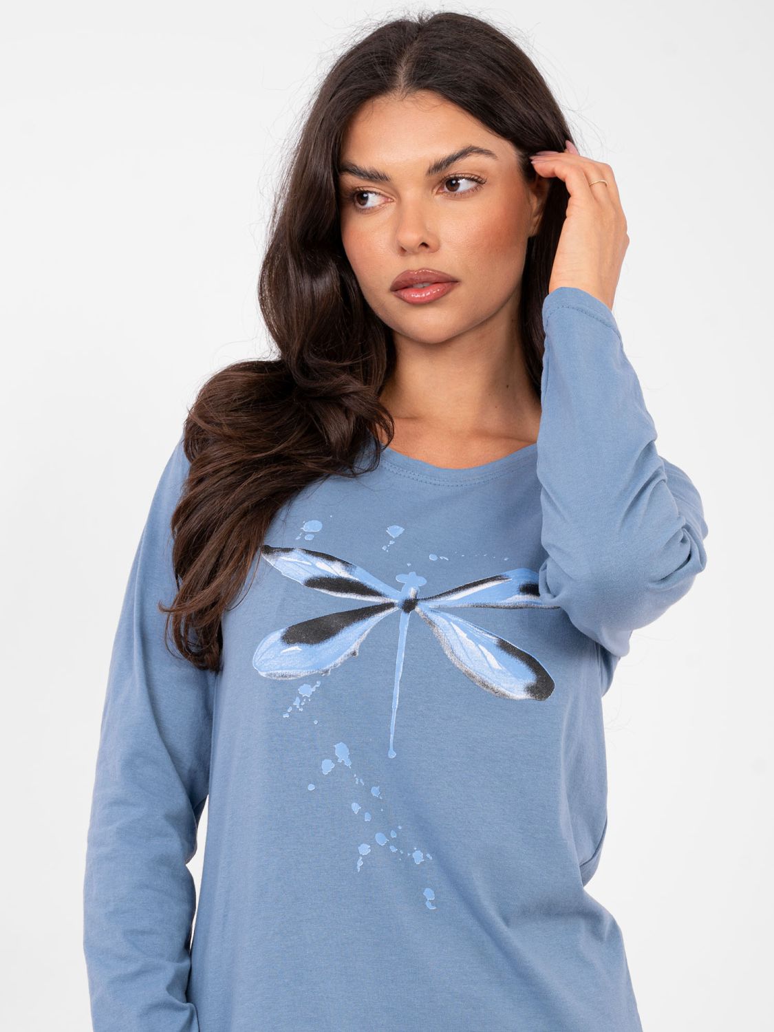 Damen-Baumwollpyjama mit Print und Knöpfen