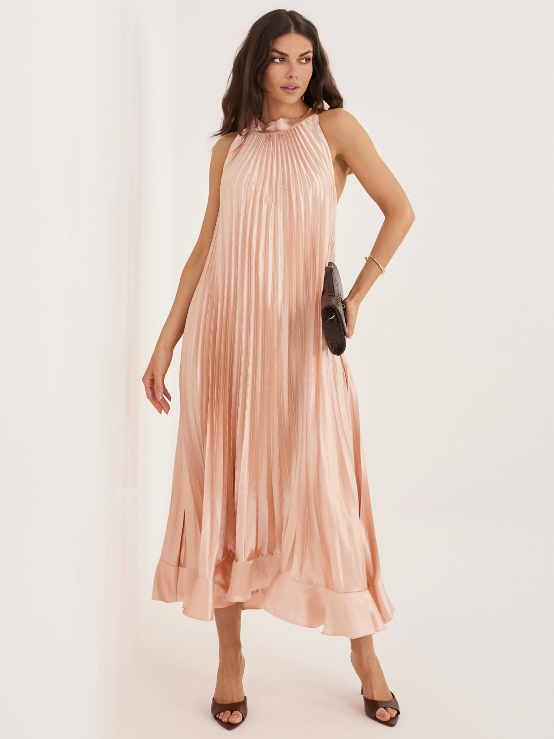 Midi-Cocktailkleid mit Volant und Bindegürtel