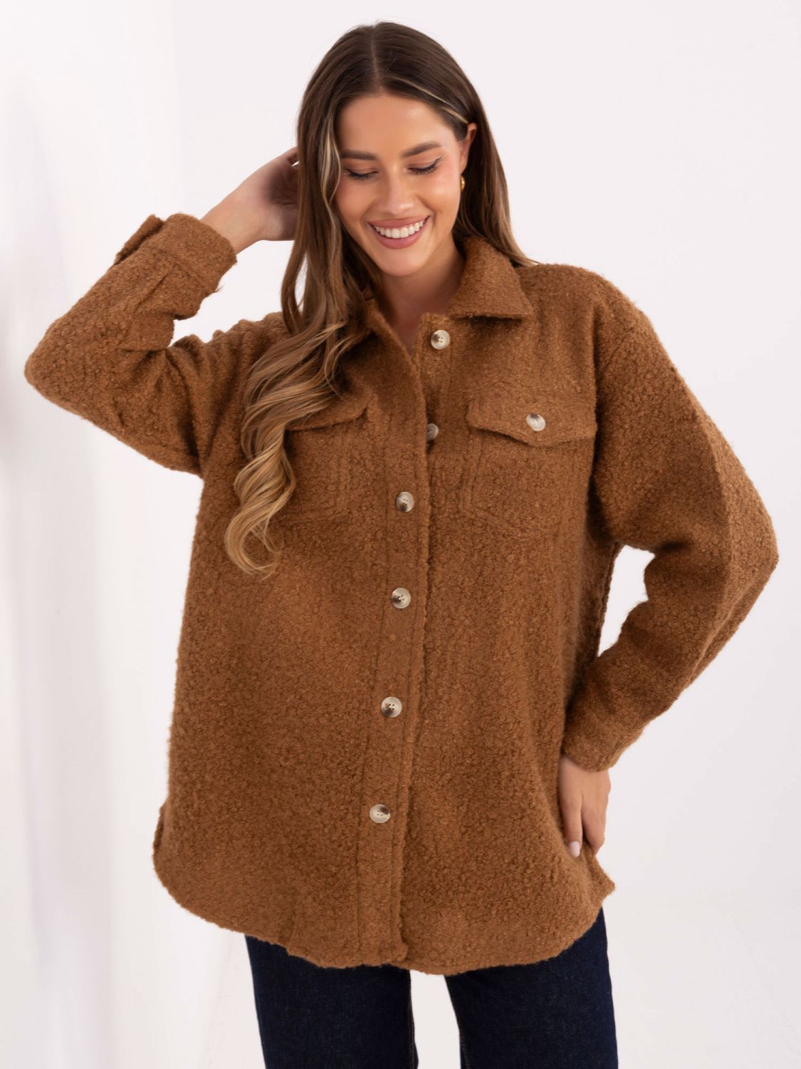 Braune Casual-Hemdjacke mit Kragen und Taschen