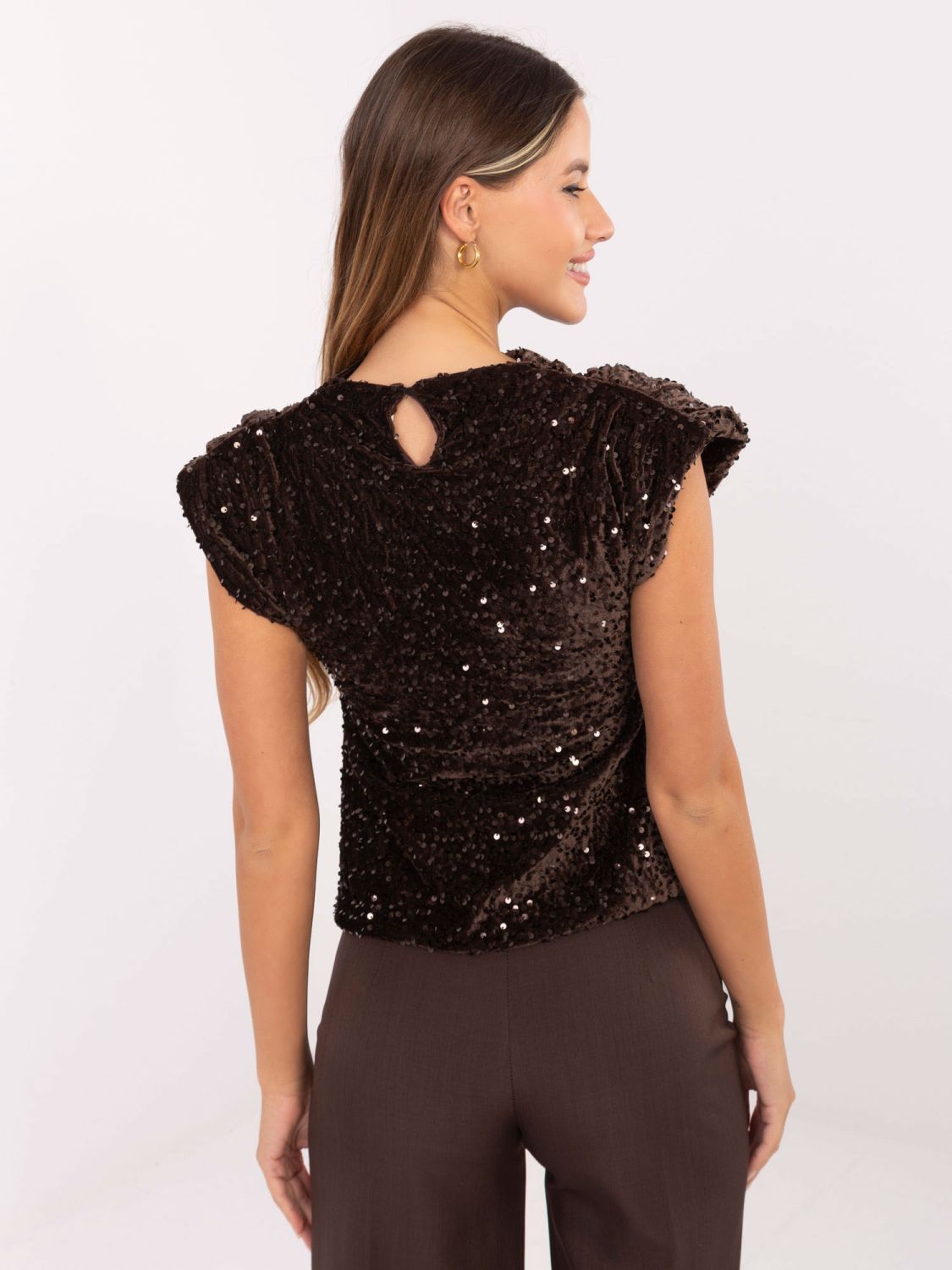 Elegante braune Bluse mit Paillettenapplikation
