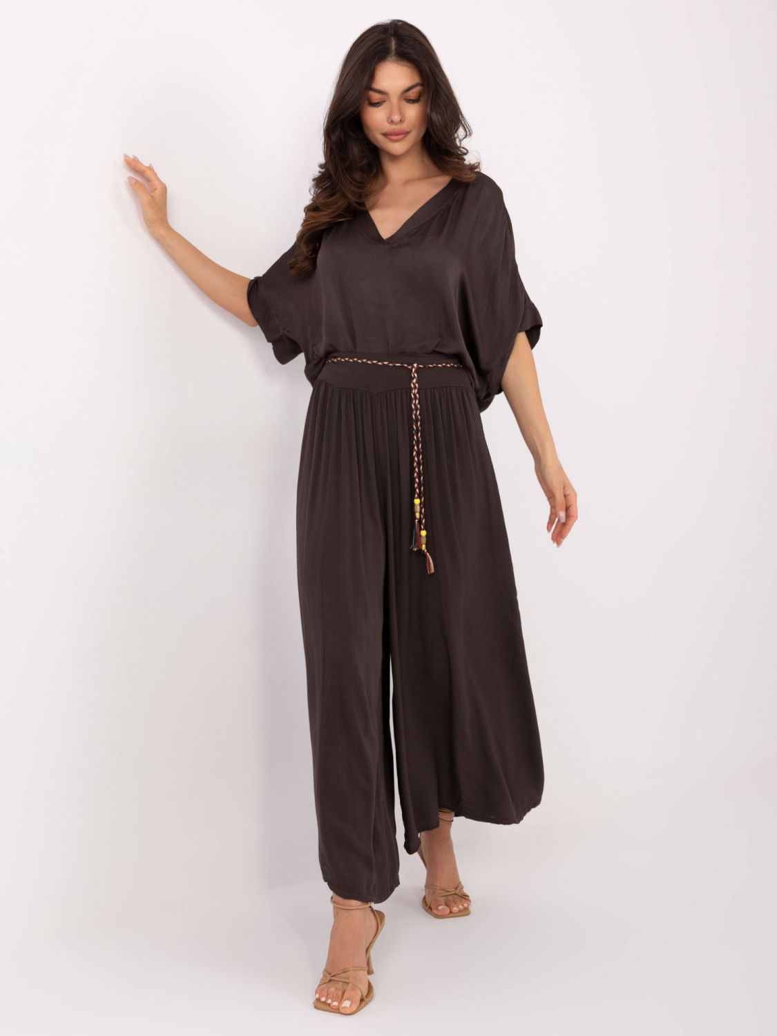 Elegante Palazzo-Hosen in Dunkelbraun