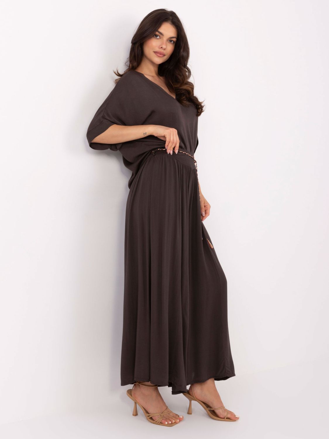 Elegante Palazzo-Hosen in Dunkelbraun