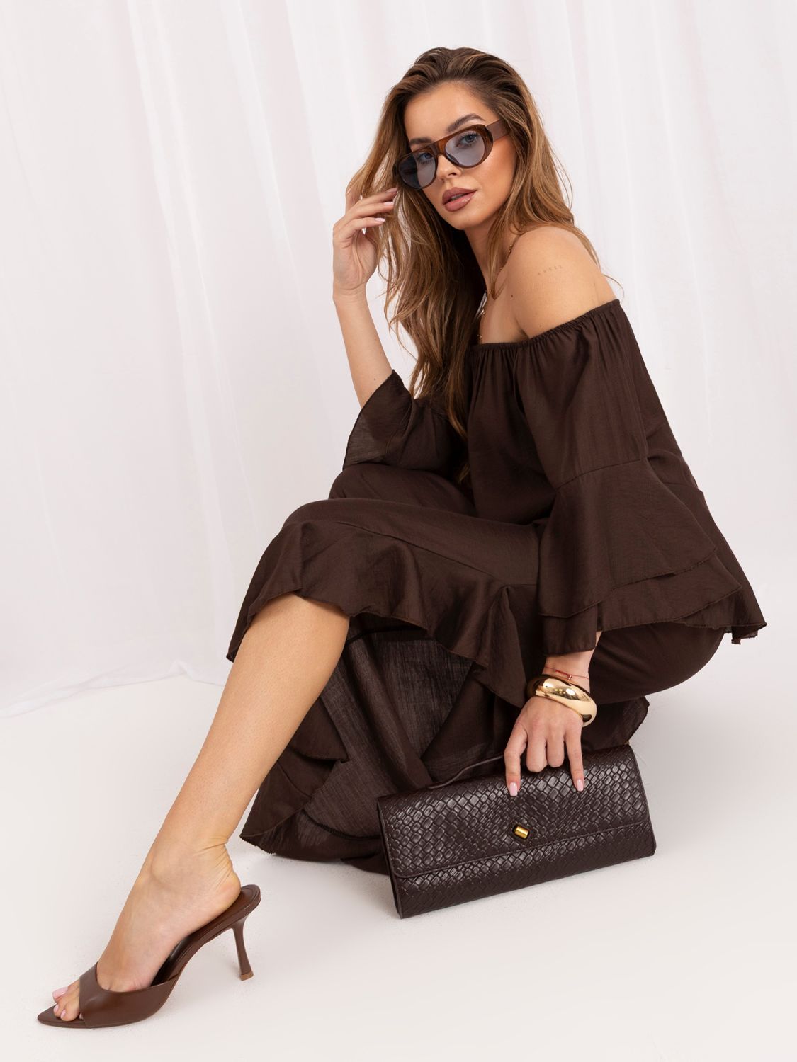 Braunes Set mit Bluse und Hose