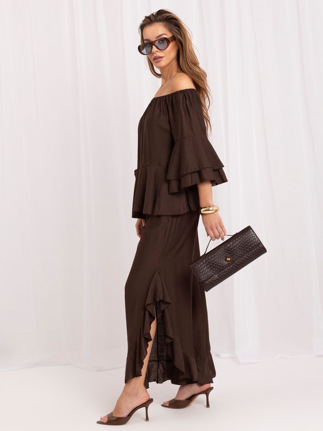 Braunes Set mit Bluse und Hose