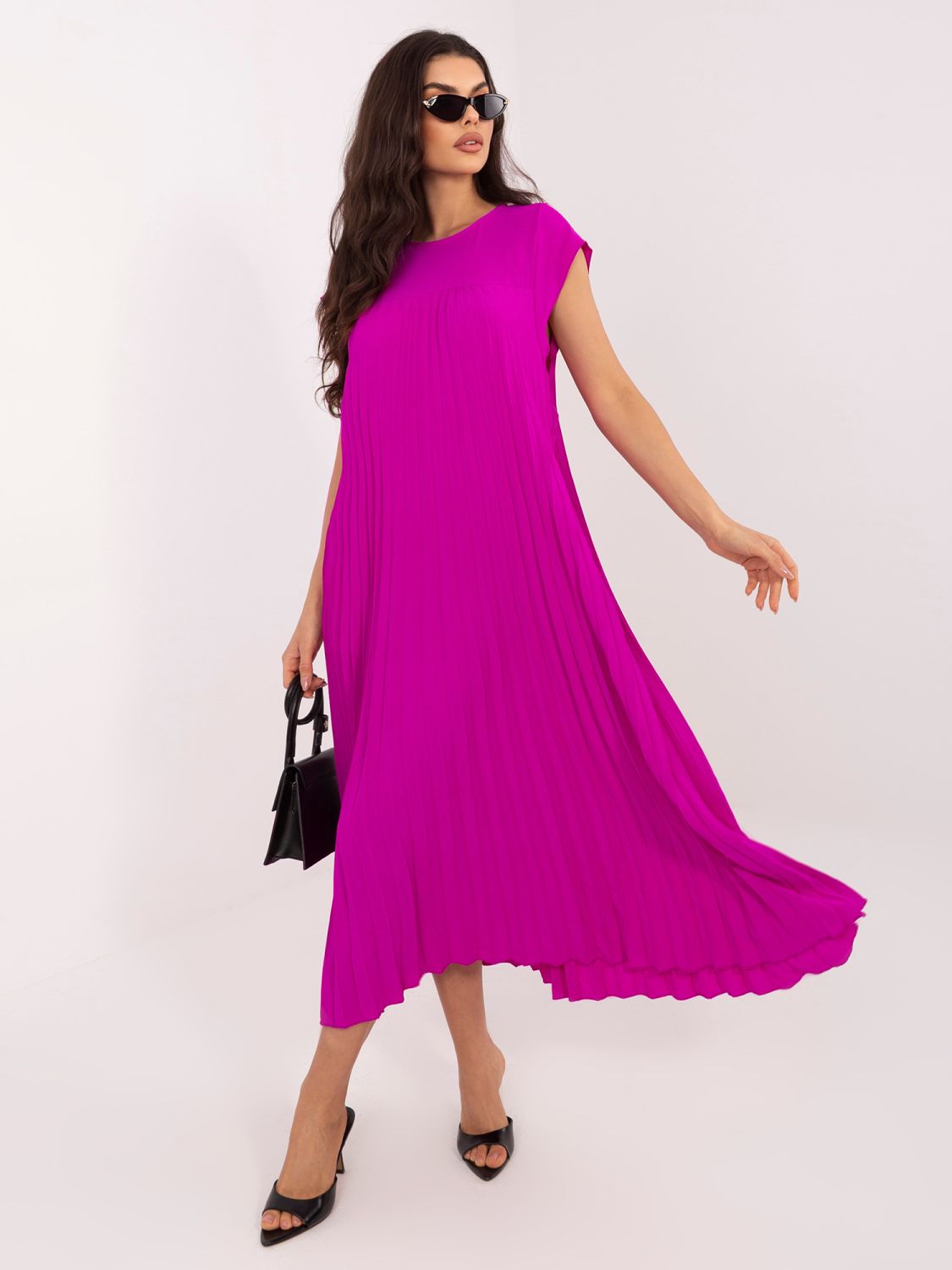 Lila Midi-Cocktailkleid mit Taschen