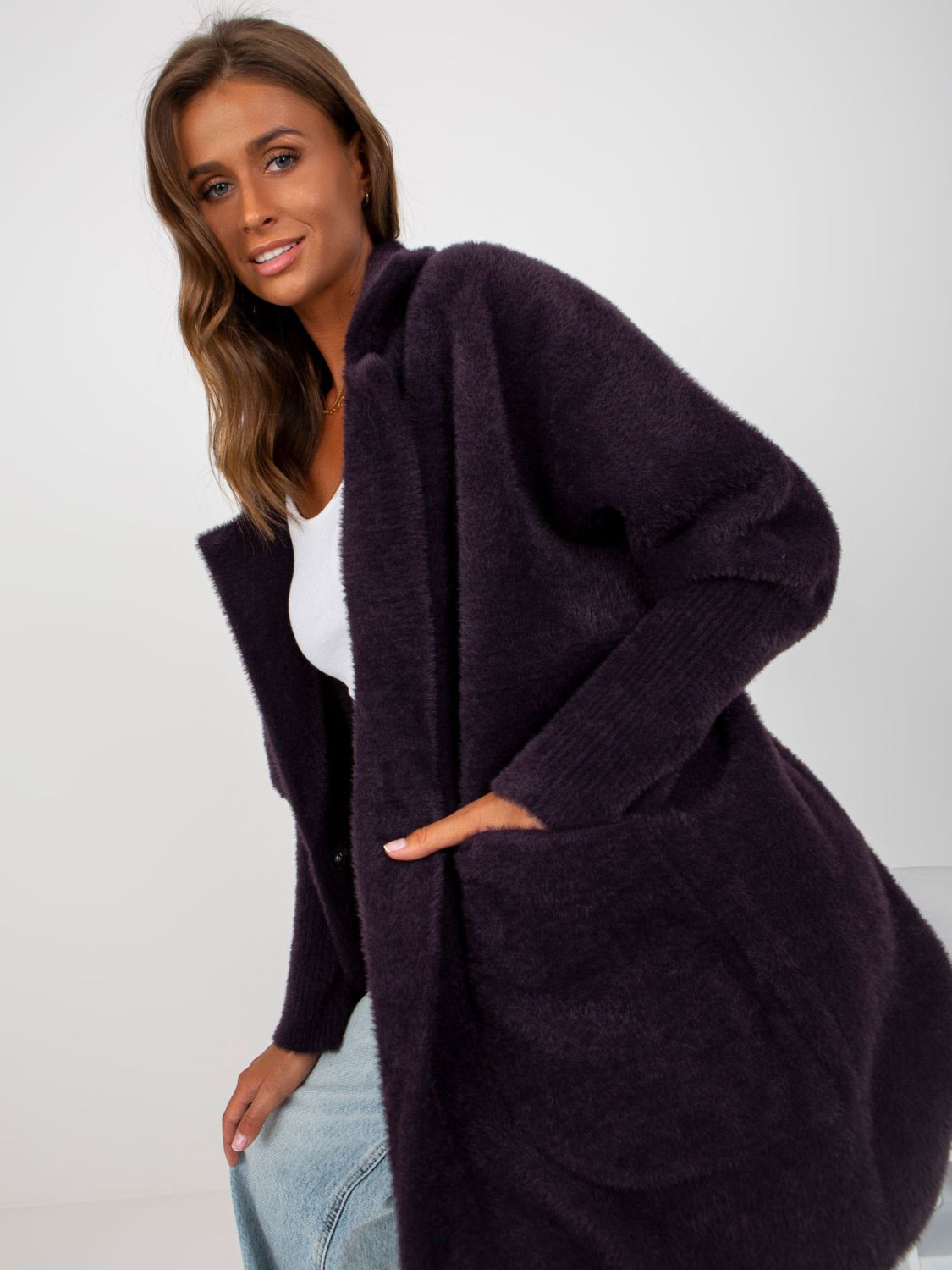 Übergangsmantel aus Alpaka und Wolle Violet