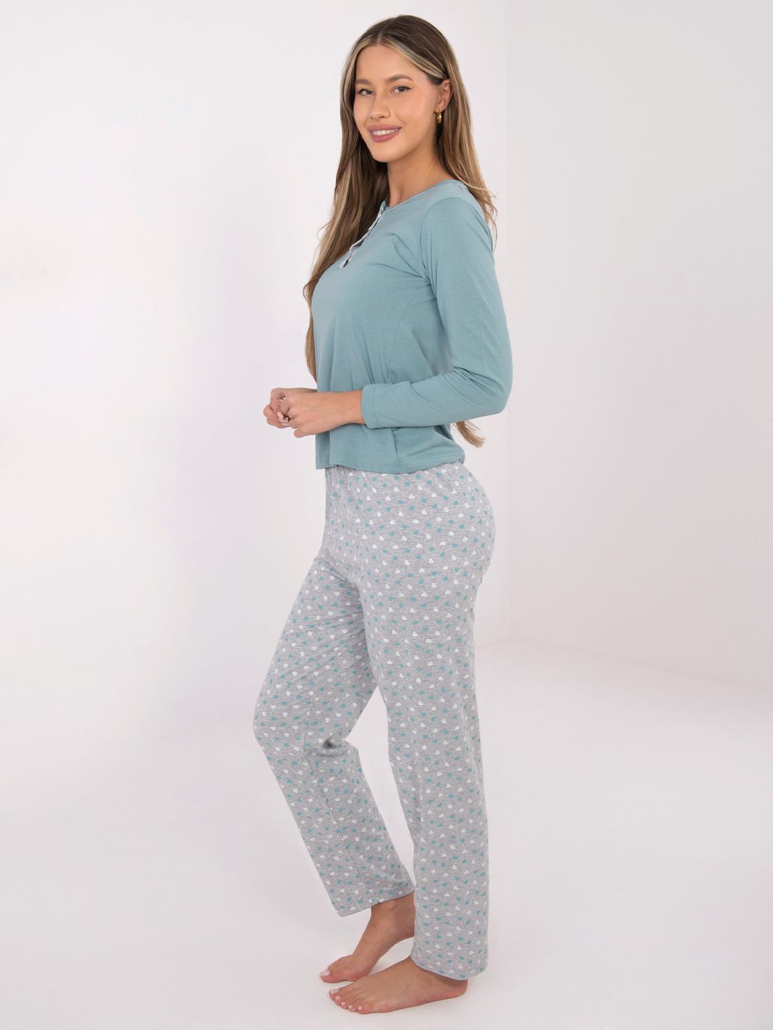 Damen-Baumwollpyjama mit Print, mintgrün