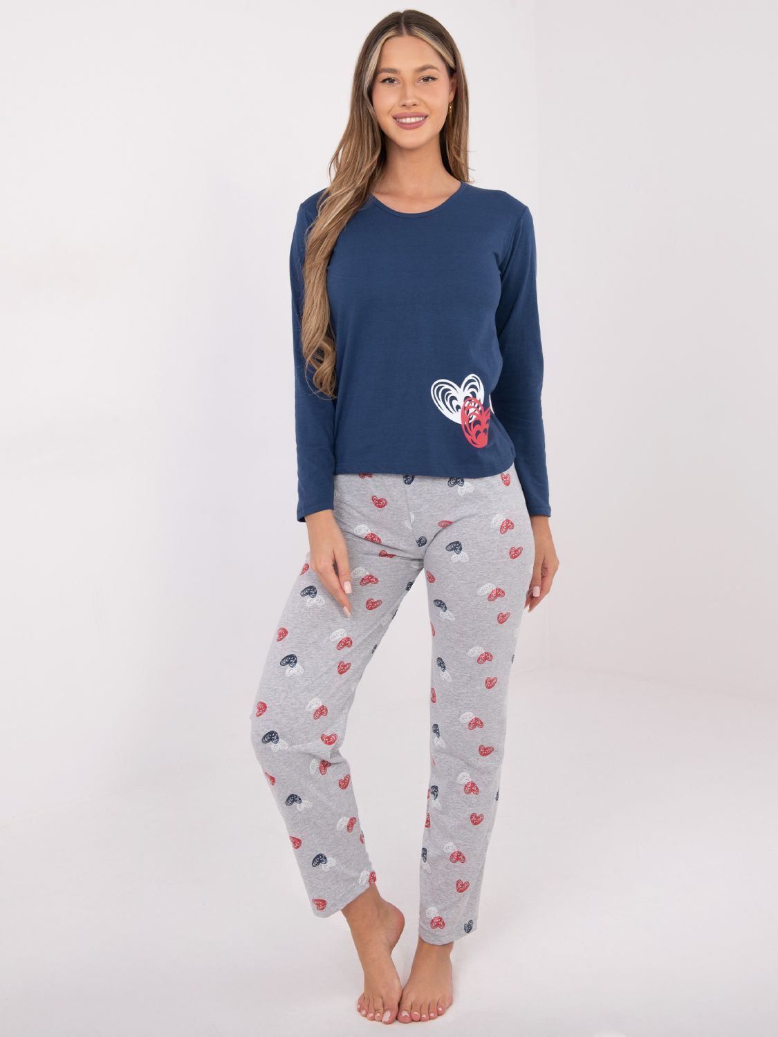 Damen-Pyjama aus Baumwolle mit Print, dunkelblau