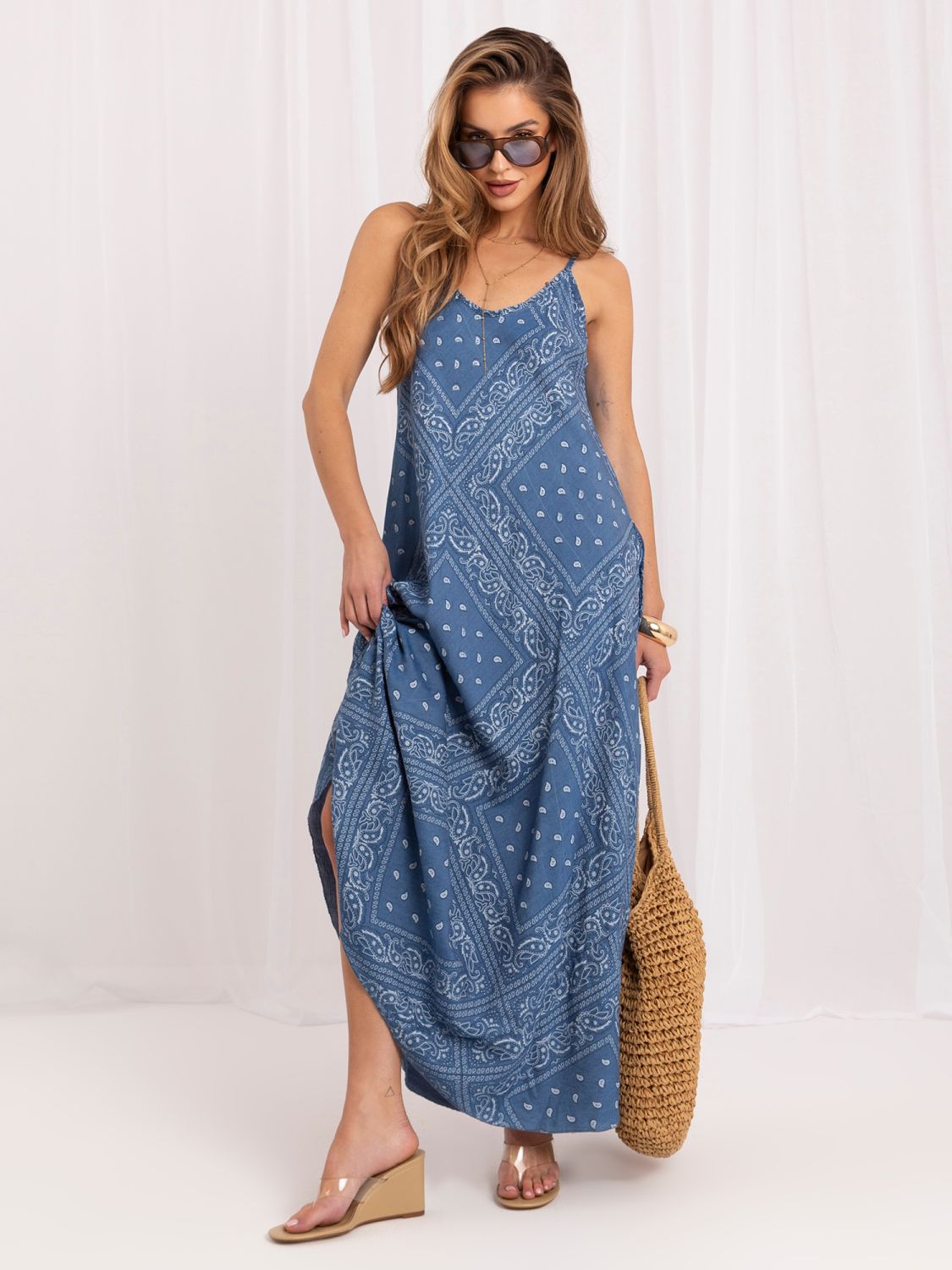 Maxi-Sommerkleid mit V-Ausschnitt und Print