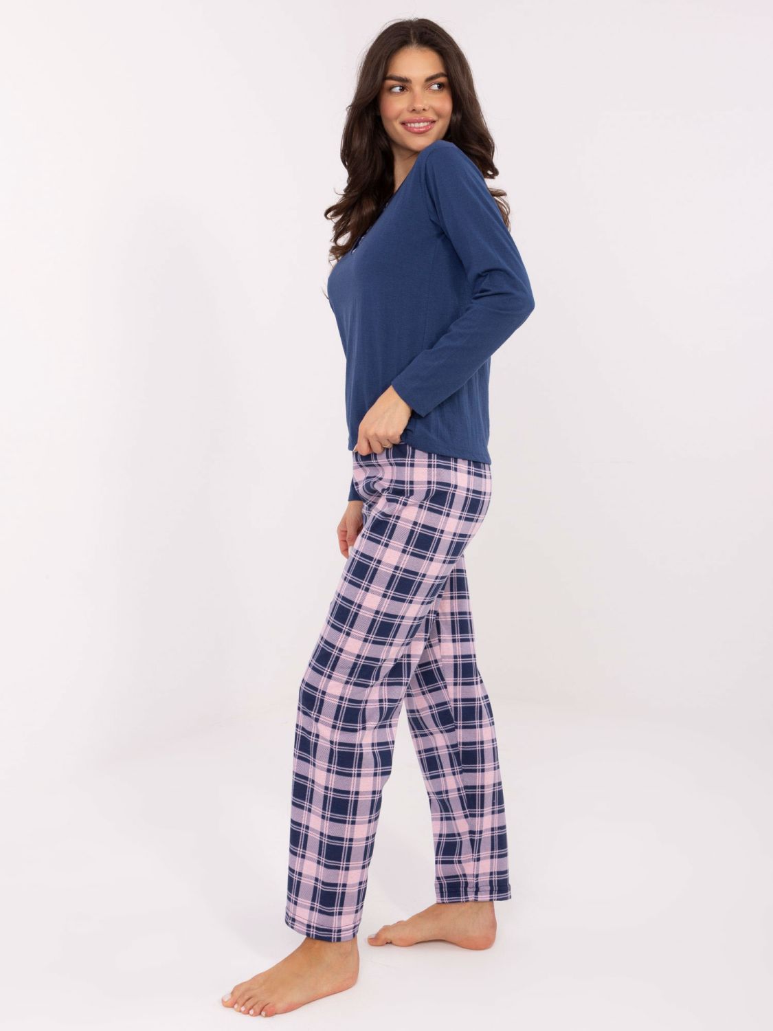 Damen-Pyjama mit langen Ärmeln in Dunkelblau