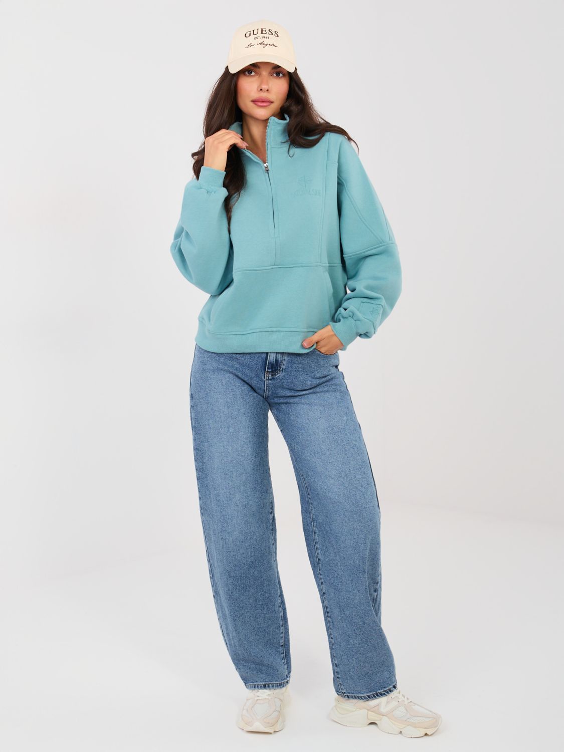 Damen-Balloon-Fit-Jeans mit hohem Bund, dunkelblau