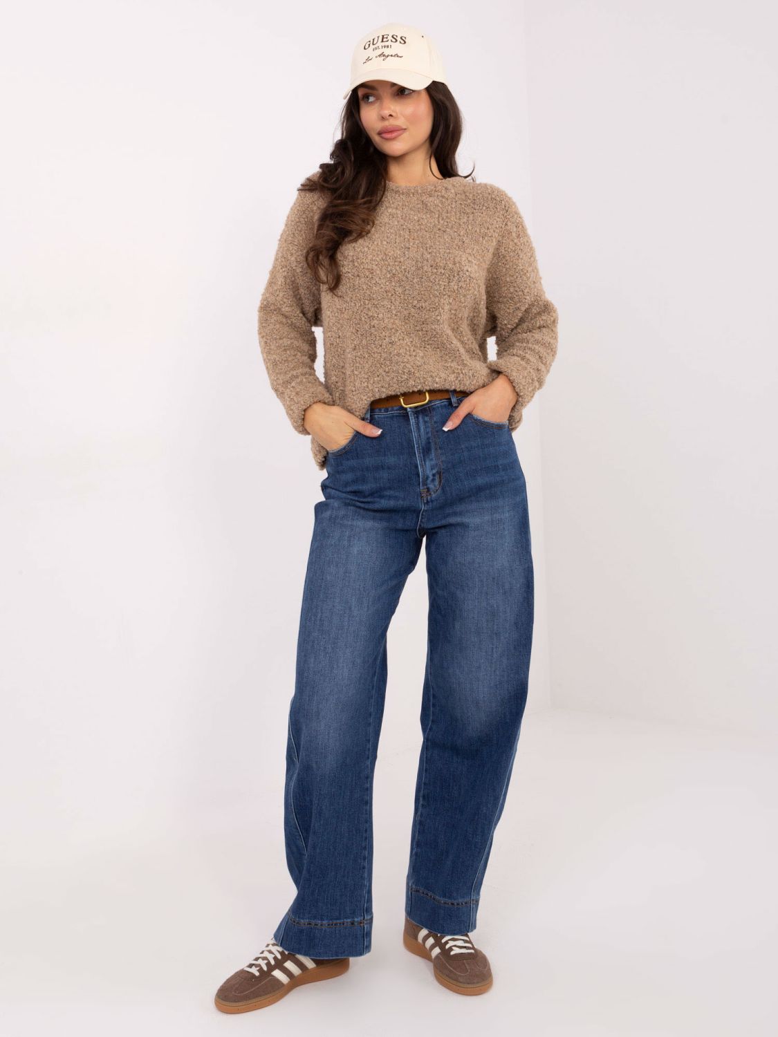 Damen-Balloon-Fit-Jeans mit hohem Bund, dunkelblau