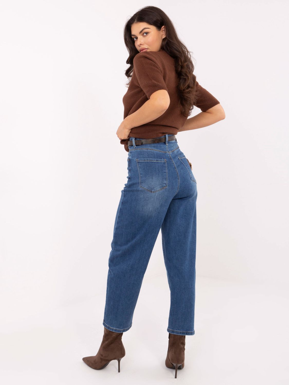 Damen-Balloon-Fit-Jeans mit hohem Bund, dunkelblau