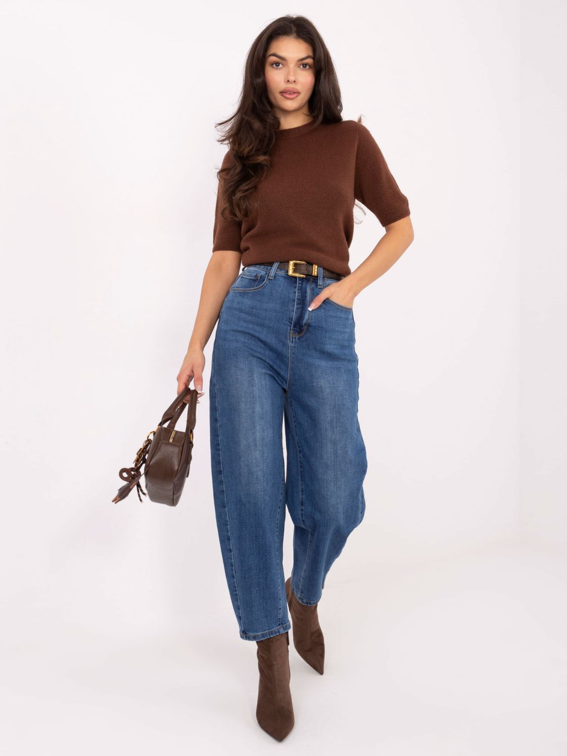 Damen-Balloon-Fit-Jeans mit hohem Bund, dunkelblau