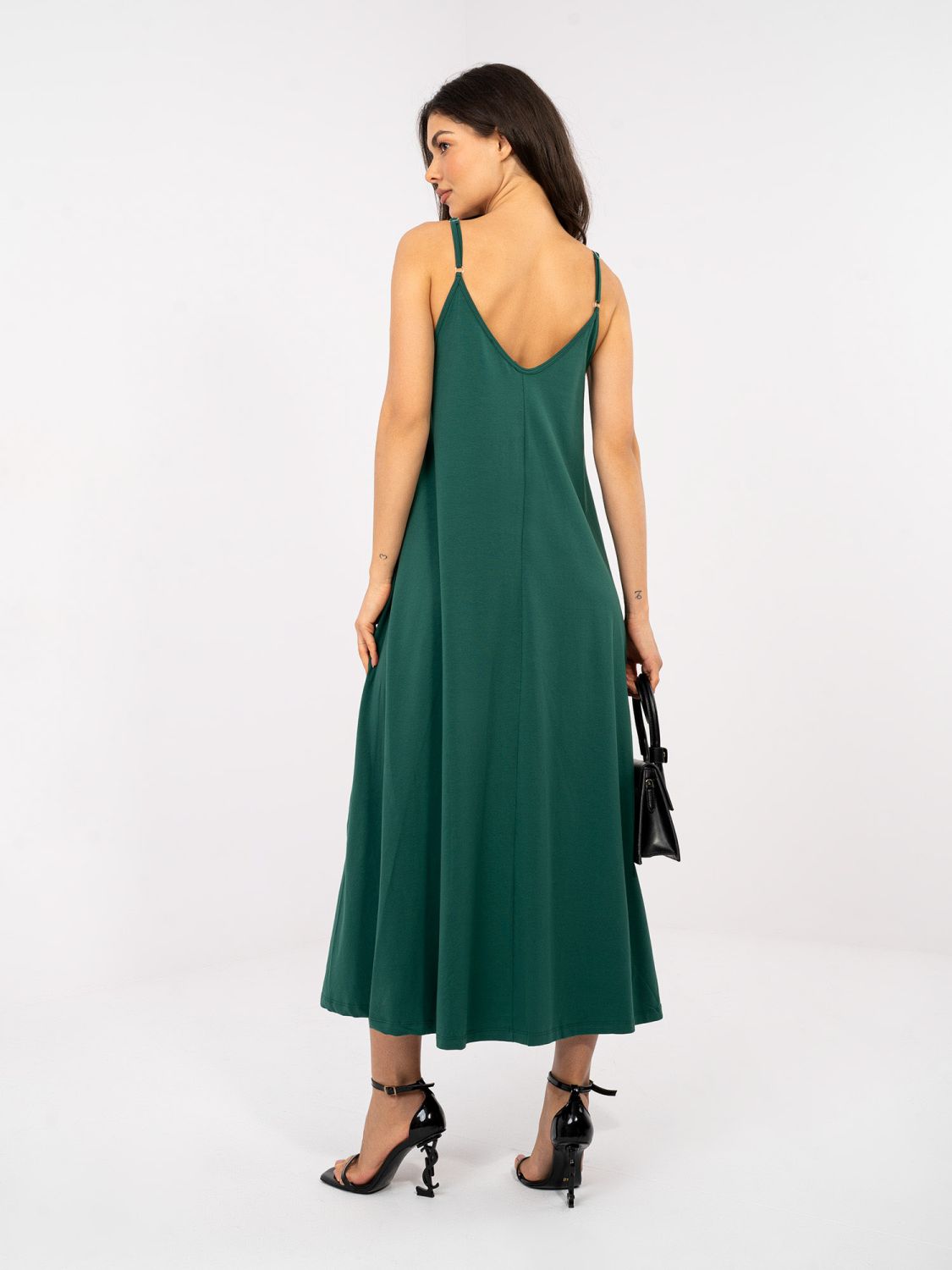 Maxi-Sommerkleid mit Trägern in Dunkelgrün