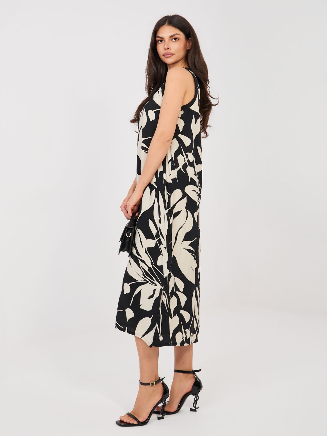 Schwarzes Midi-Sommerkleid mit Print