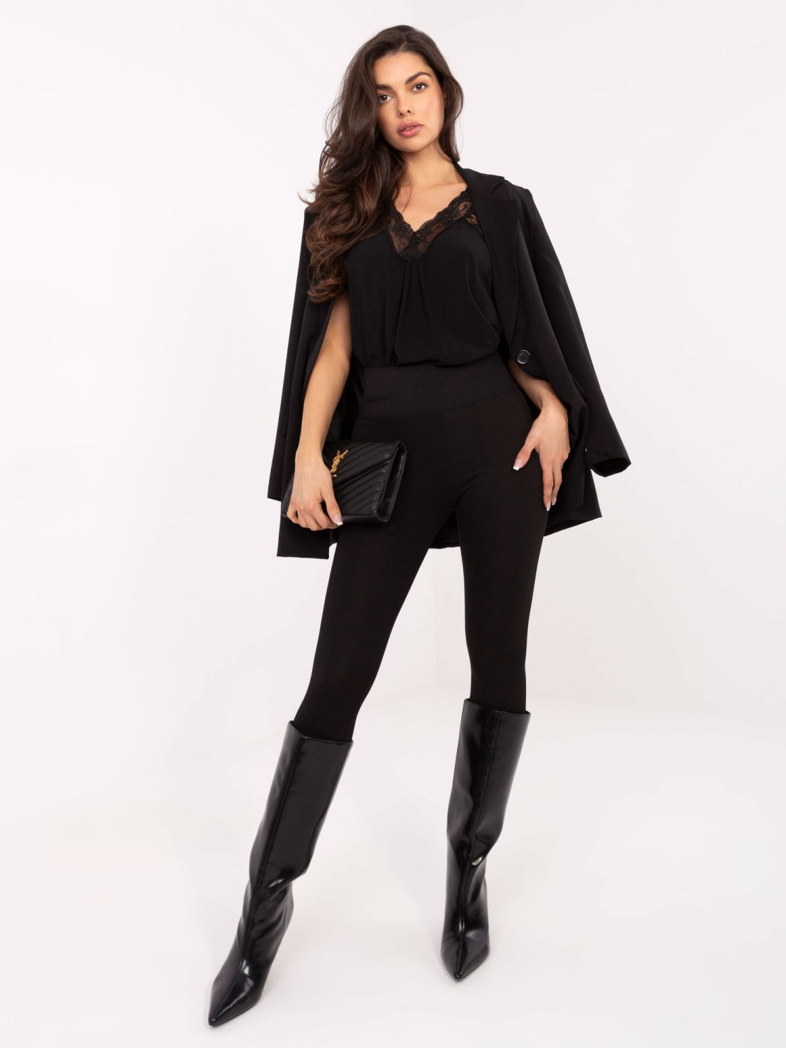 Schwarze, gerippte Leggings mit hohem Bund