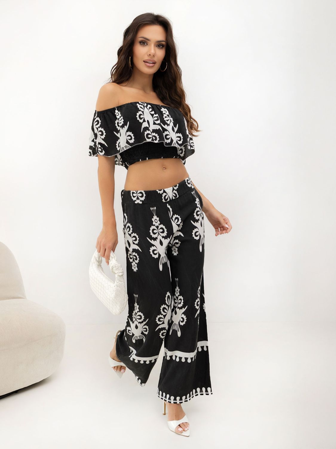 Schwarzes Boho-Set mit Bluse und Hose