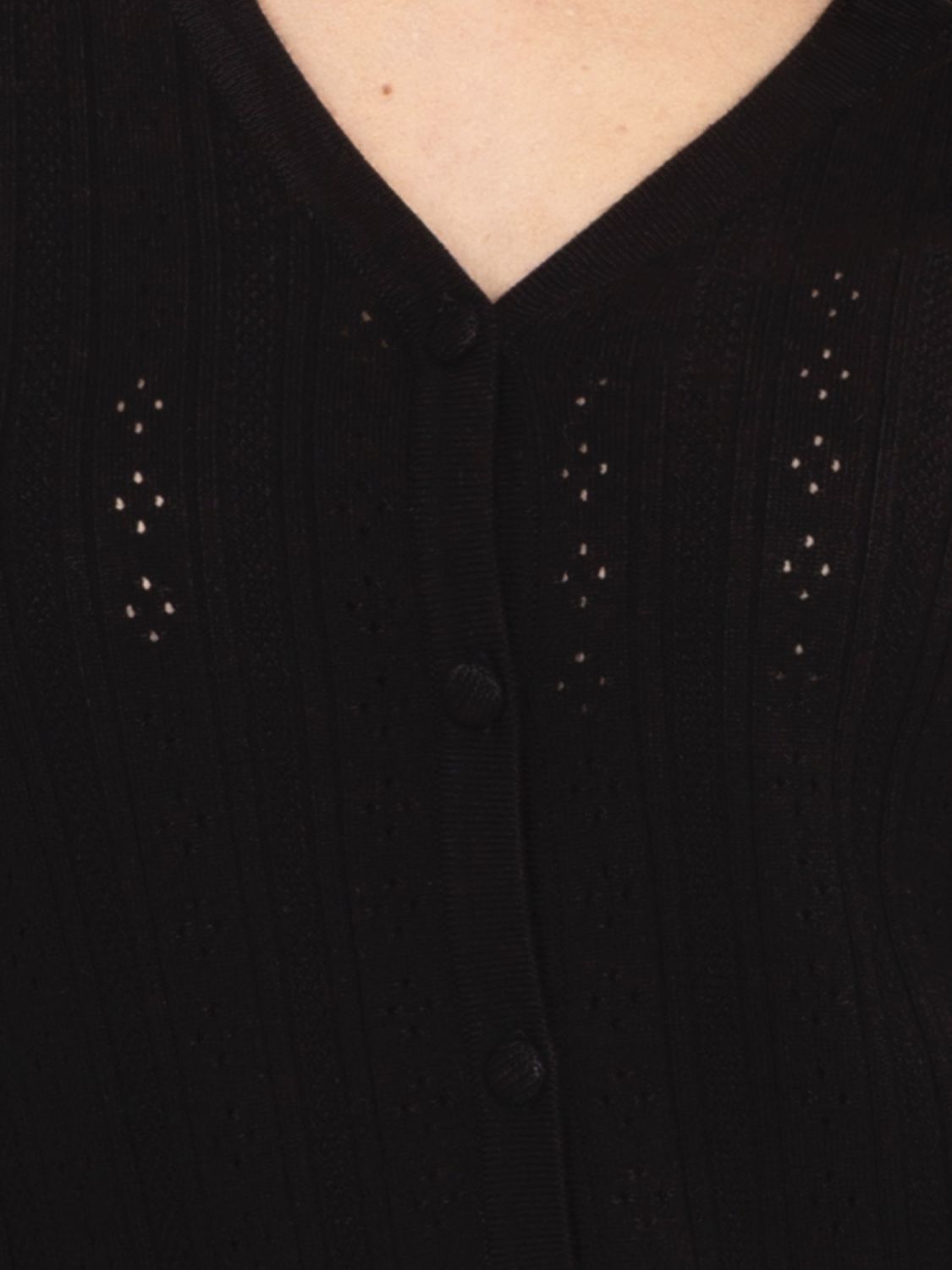 Schwarzer Ajour-Strickpullover mit V-Ausschnitt und Knöpfen