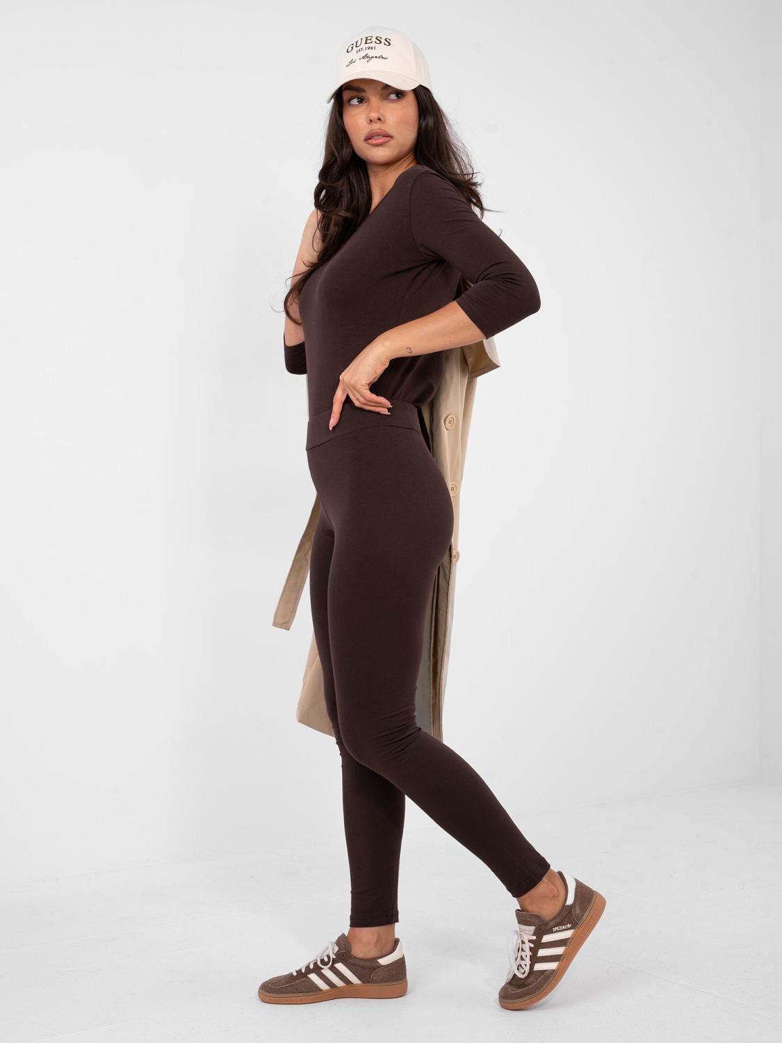 Braune Baumwoll-Leggings mit schmalem Bein