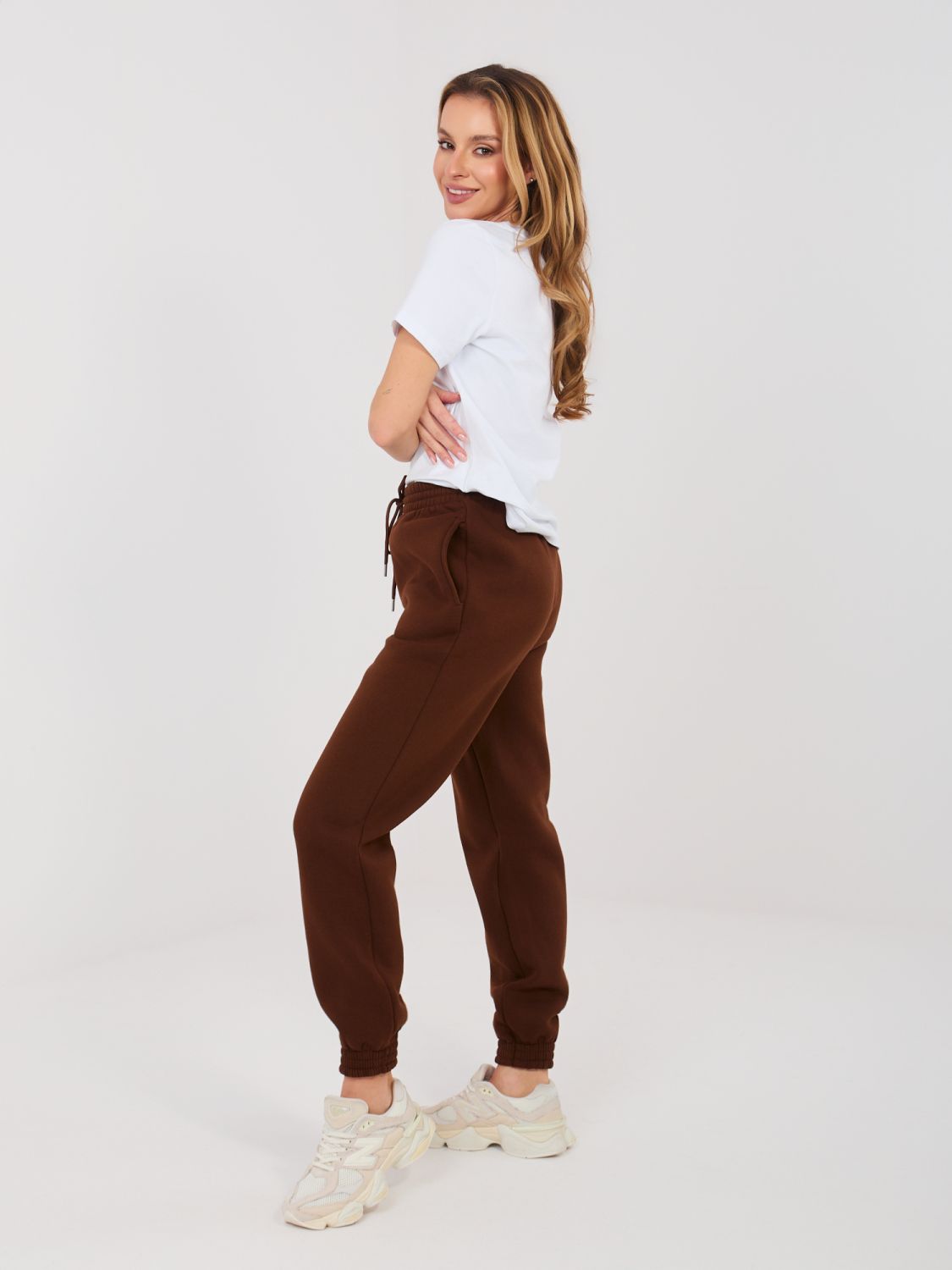 Damen-Sweatpants mit hohem Bund, braun