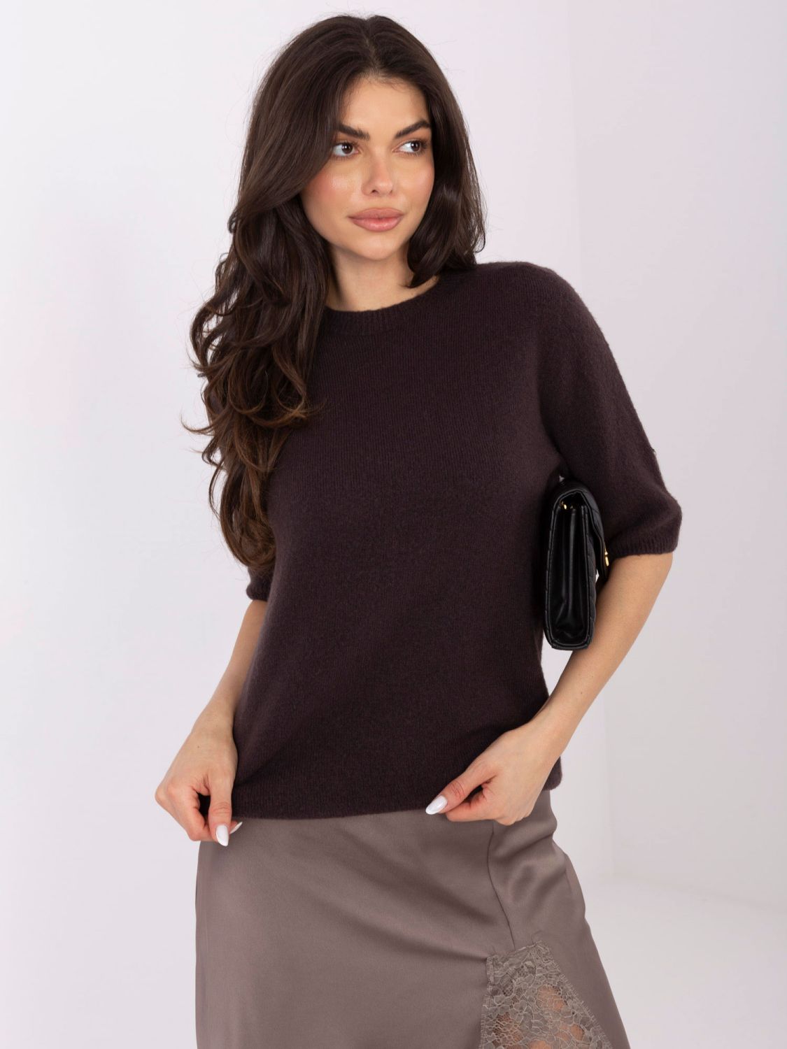 Kurzer brauner Pullover aus Baby-Alpaka