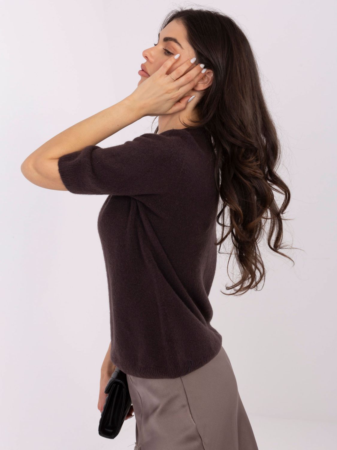 Kurzer brauner Pullover aus Baby-Alpaka