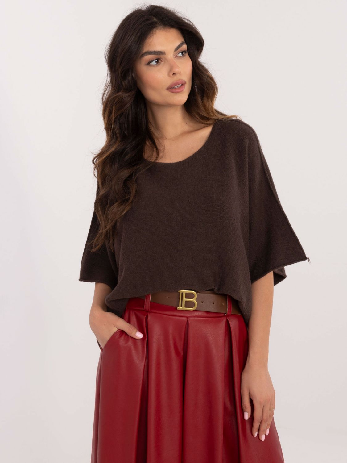 Eleganter brauner Pullover mit 3/4-Ärmeln