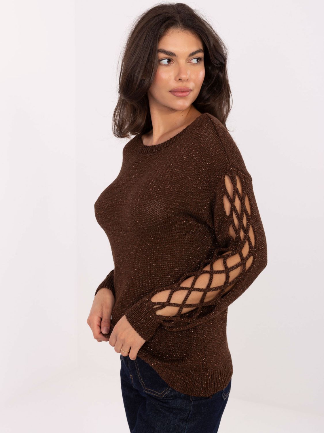 Eleganter brauner Pullover mit Rundhalsausschnitt