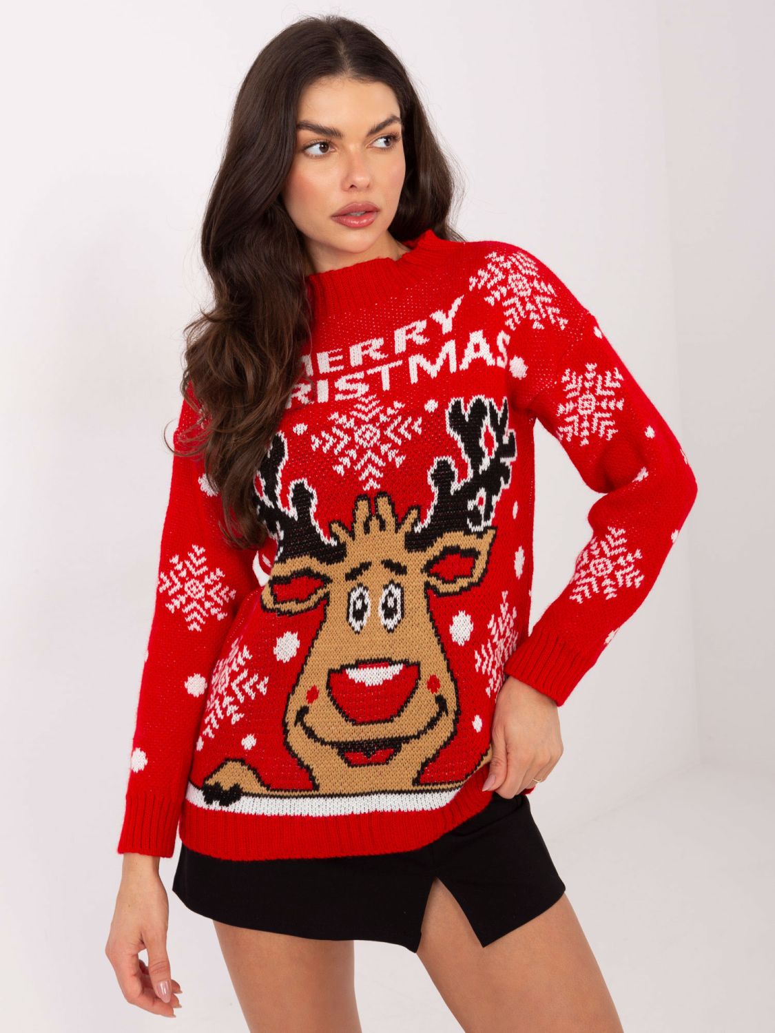 Roter Pullover mit Stehkragen und Print