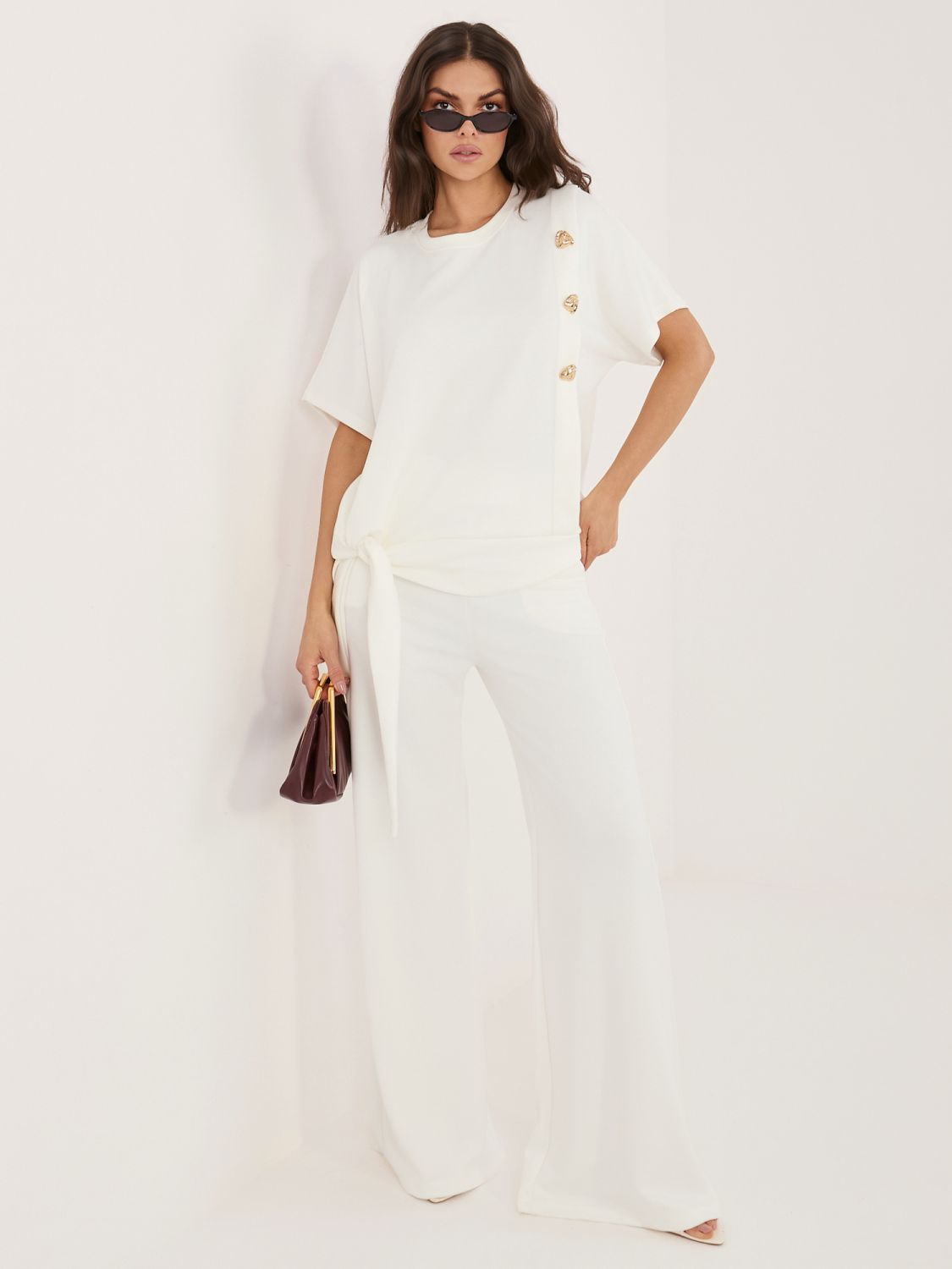 Elegantes Set Bluse und Hose ecru