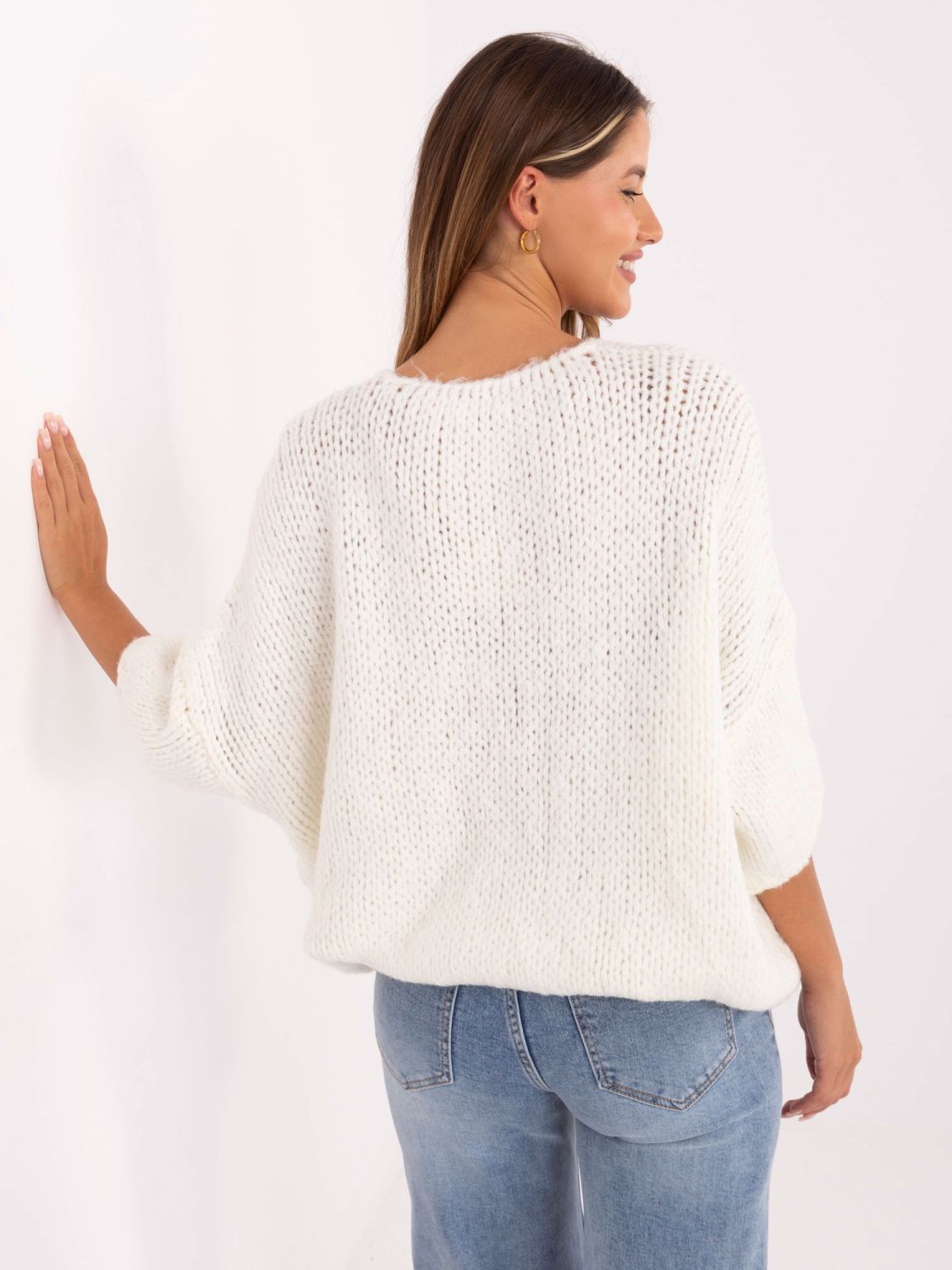 Eleganter ecru Pullover mit 3/4 Ärmeln