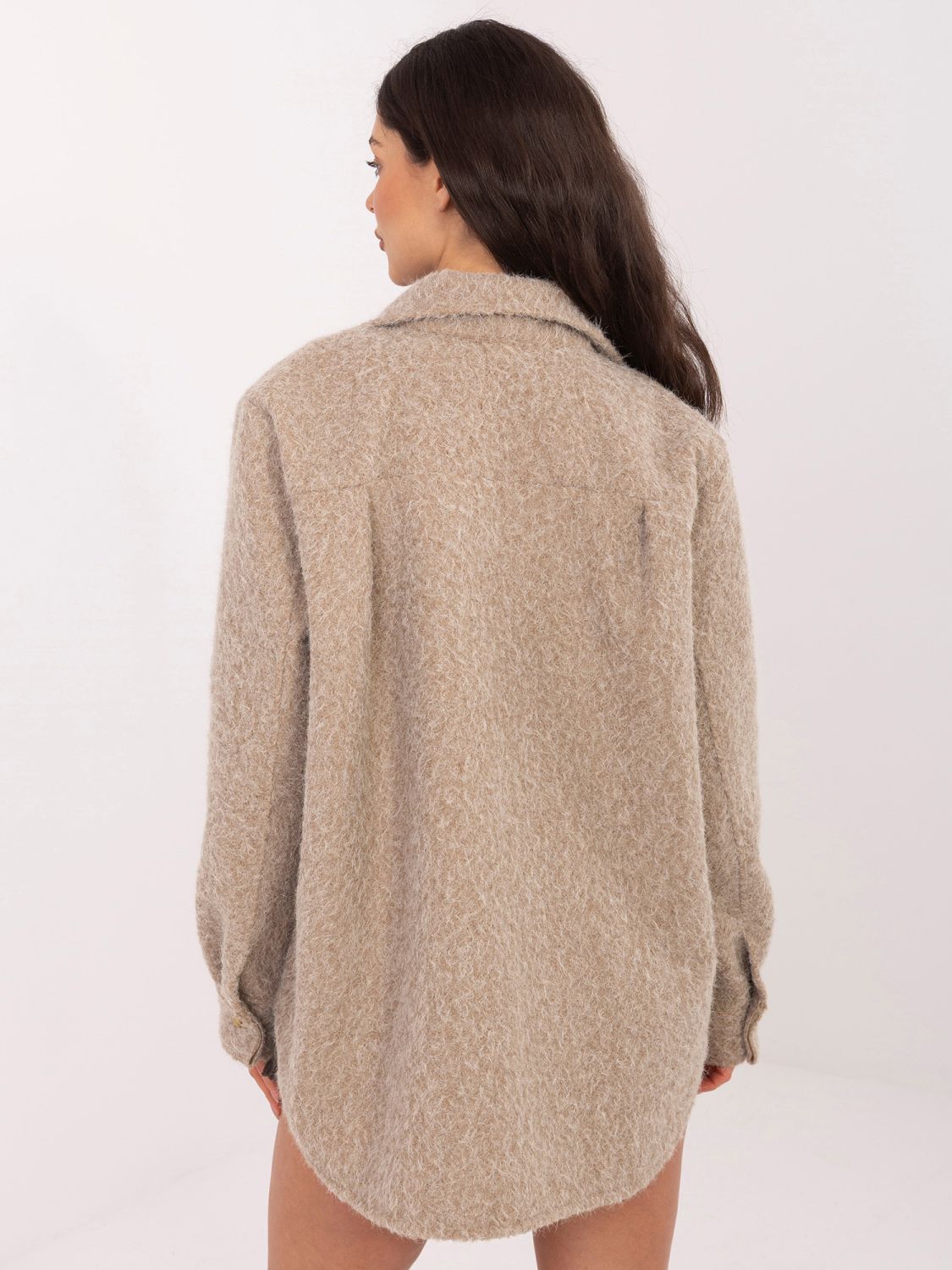 Beige Übergangsjacke mit Kragen und Taschen