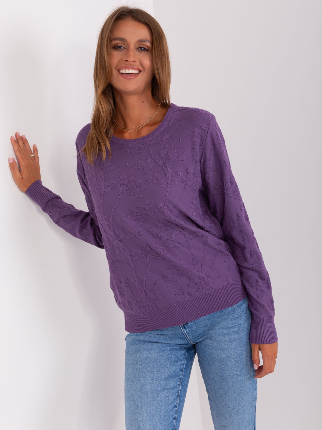 Lila klassischer Pullover mit Rundhalsausschnitt