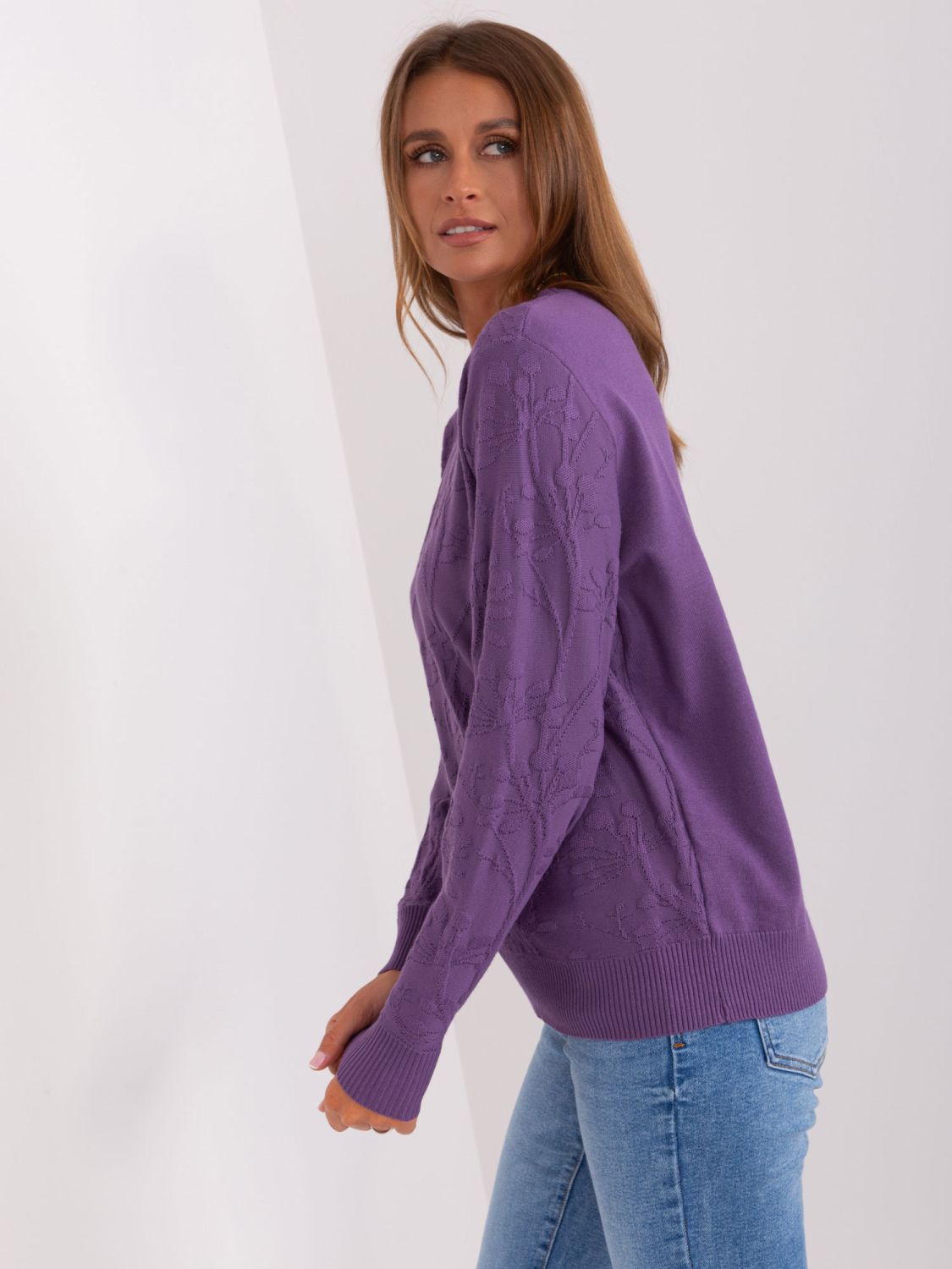 Lila klassischer Pullover mit Rundhalsausschnitt