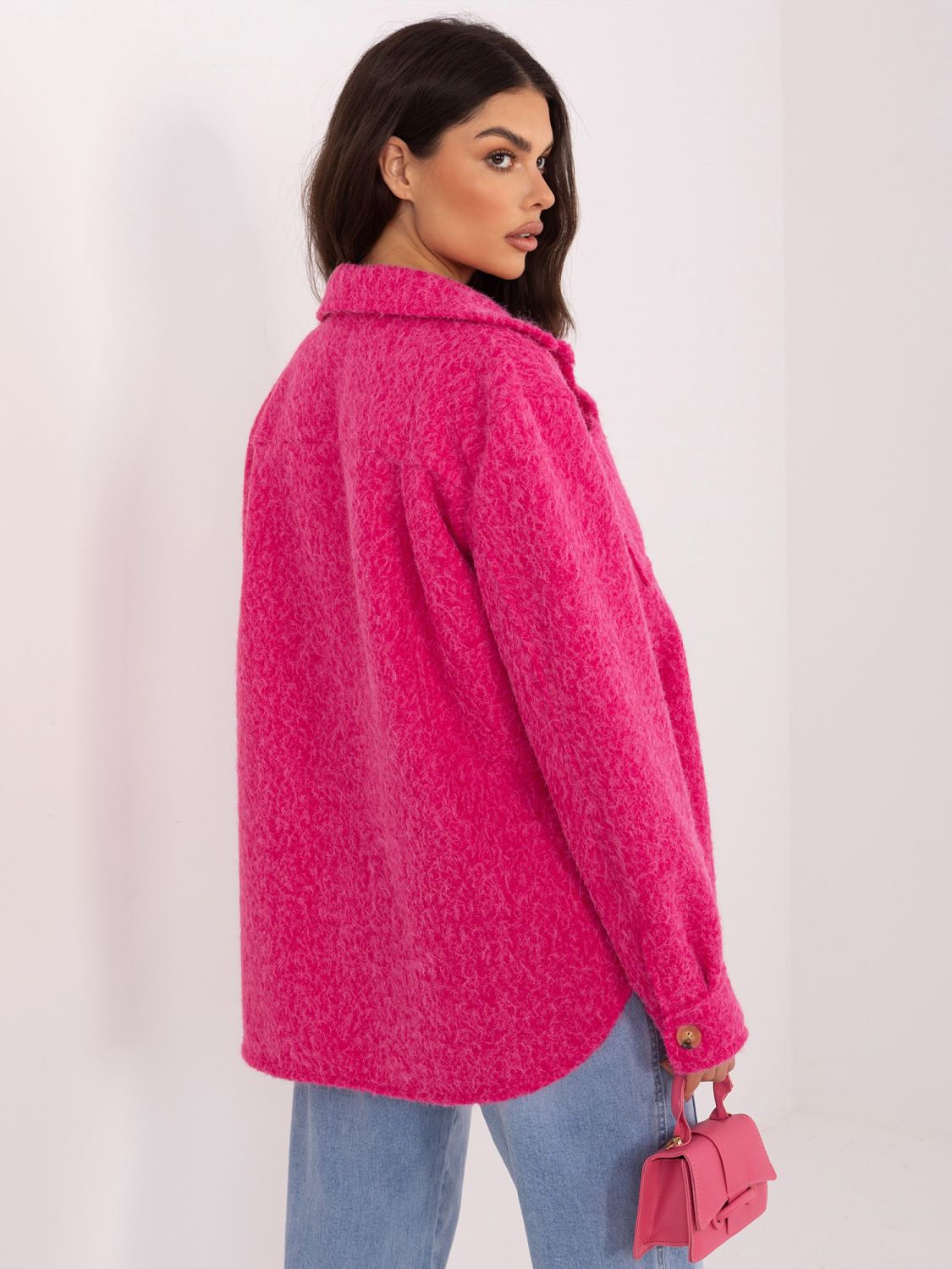 Modische fuchsiafarbene Übergangsjacke mit Kragen