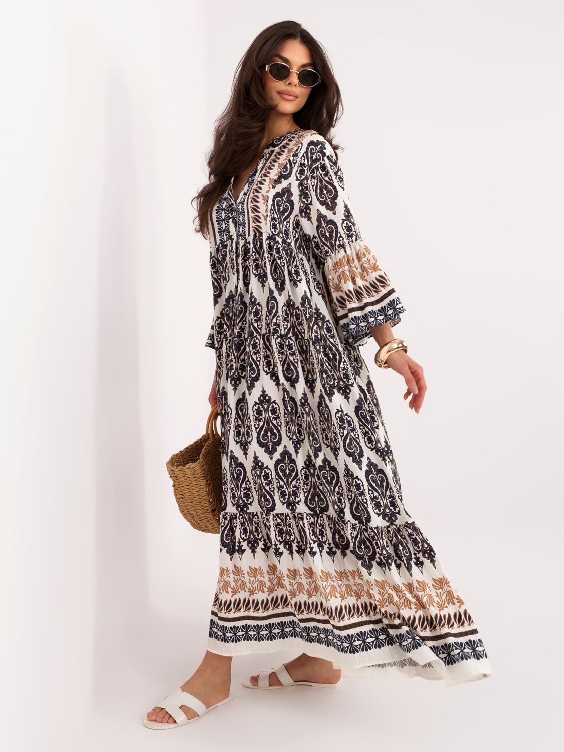Maxi Oversize Kleid mit Print und 3/4-Ärmeln