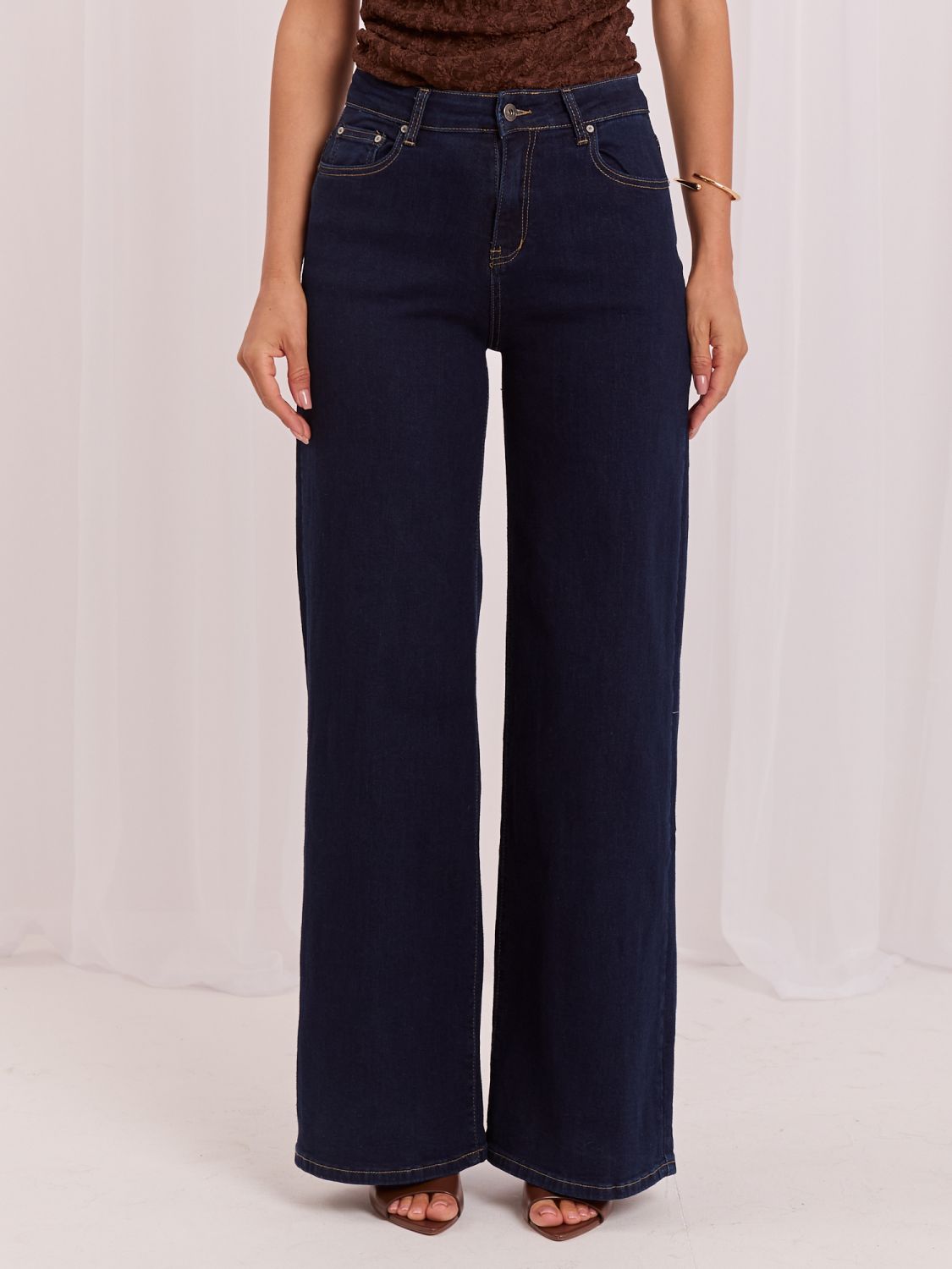 Damen-Jeans mit weitem Bein und hohem Bund