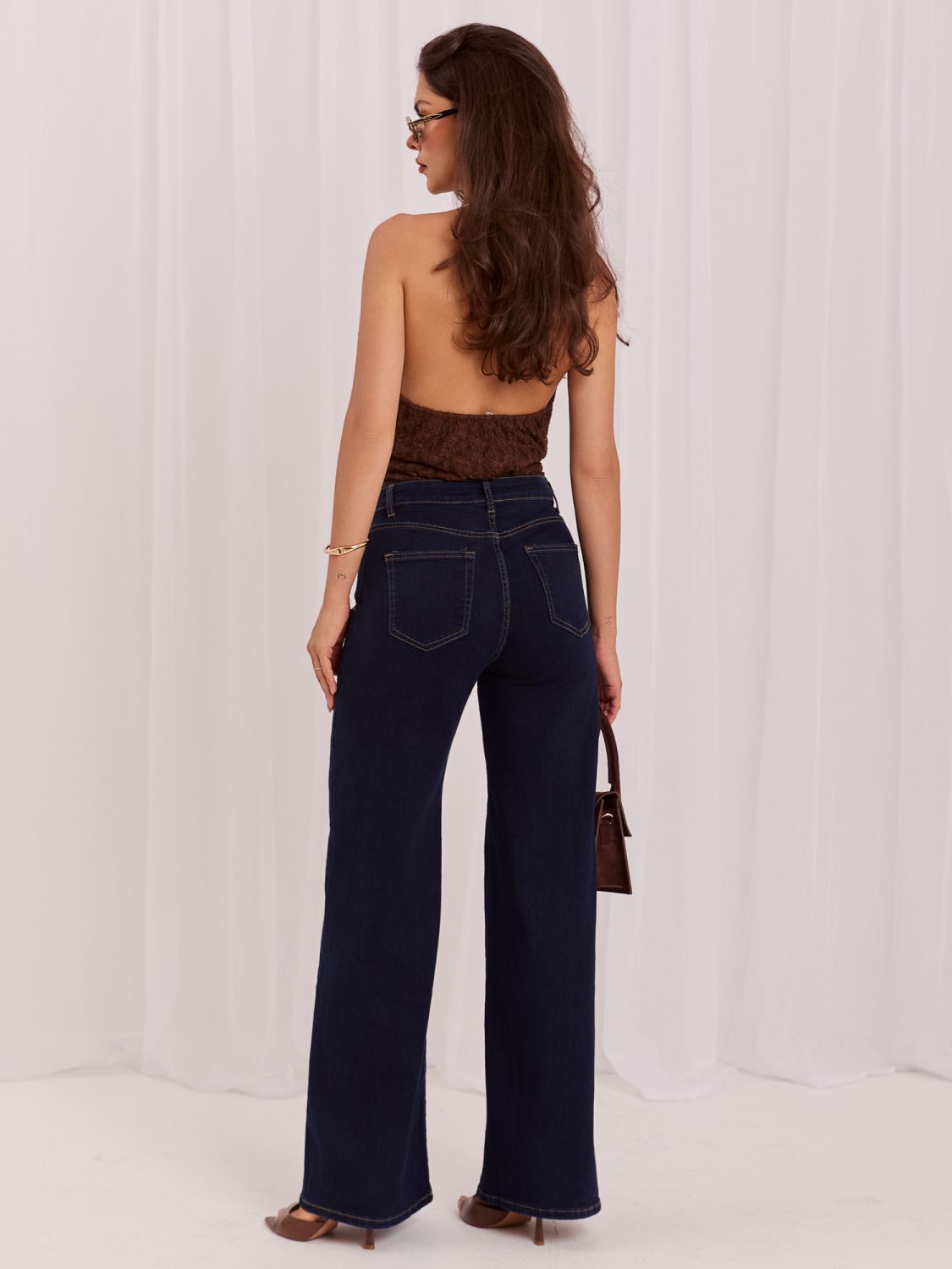 Damen-Jeans mit weitem Bein und hohem Bund