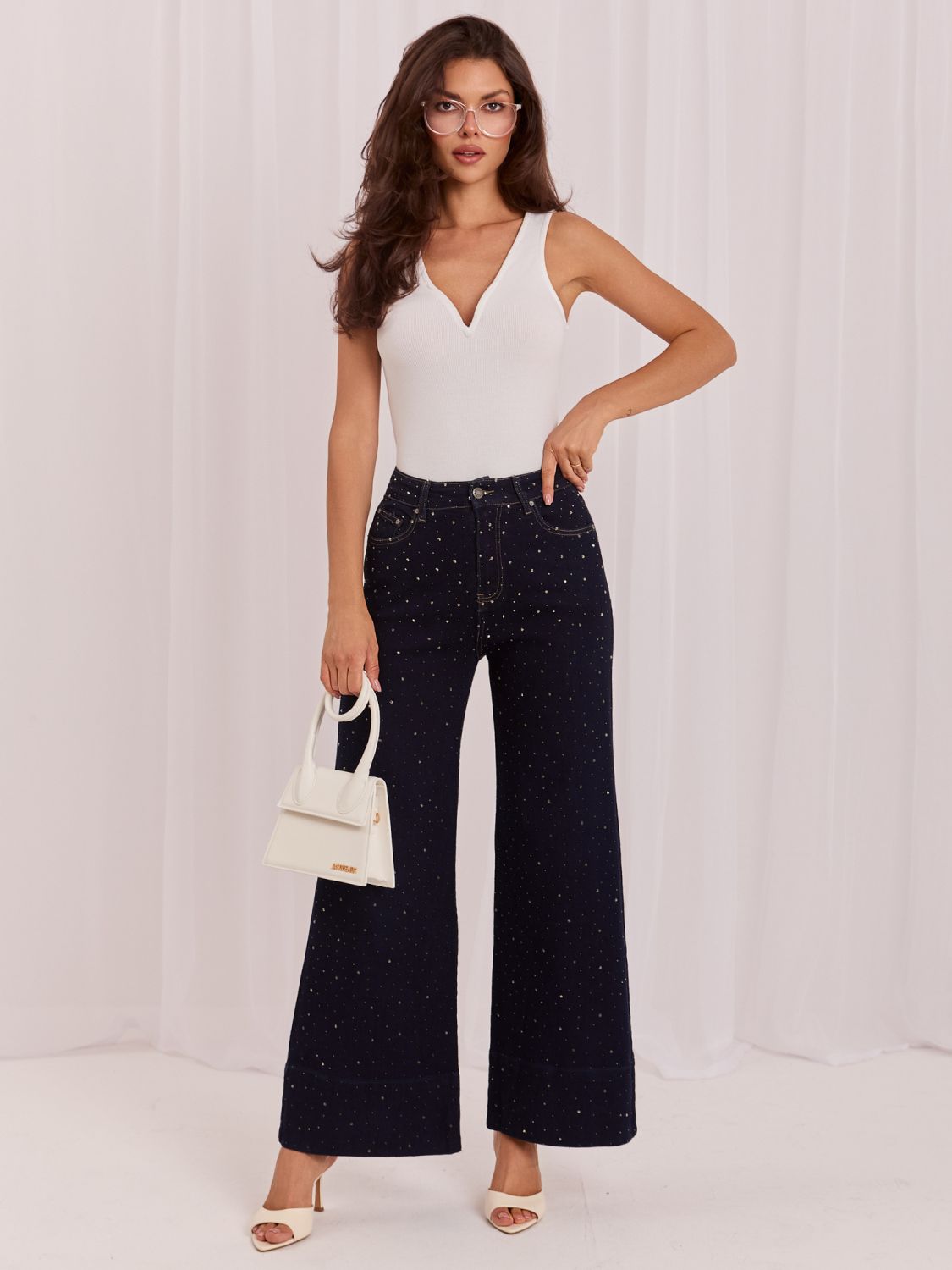 Blaue Wide-Leg-Jeans mit hohem Bund