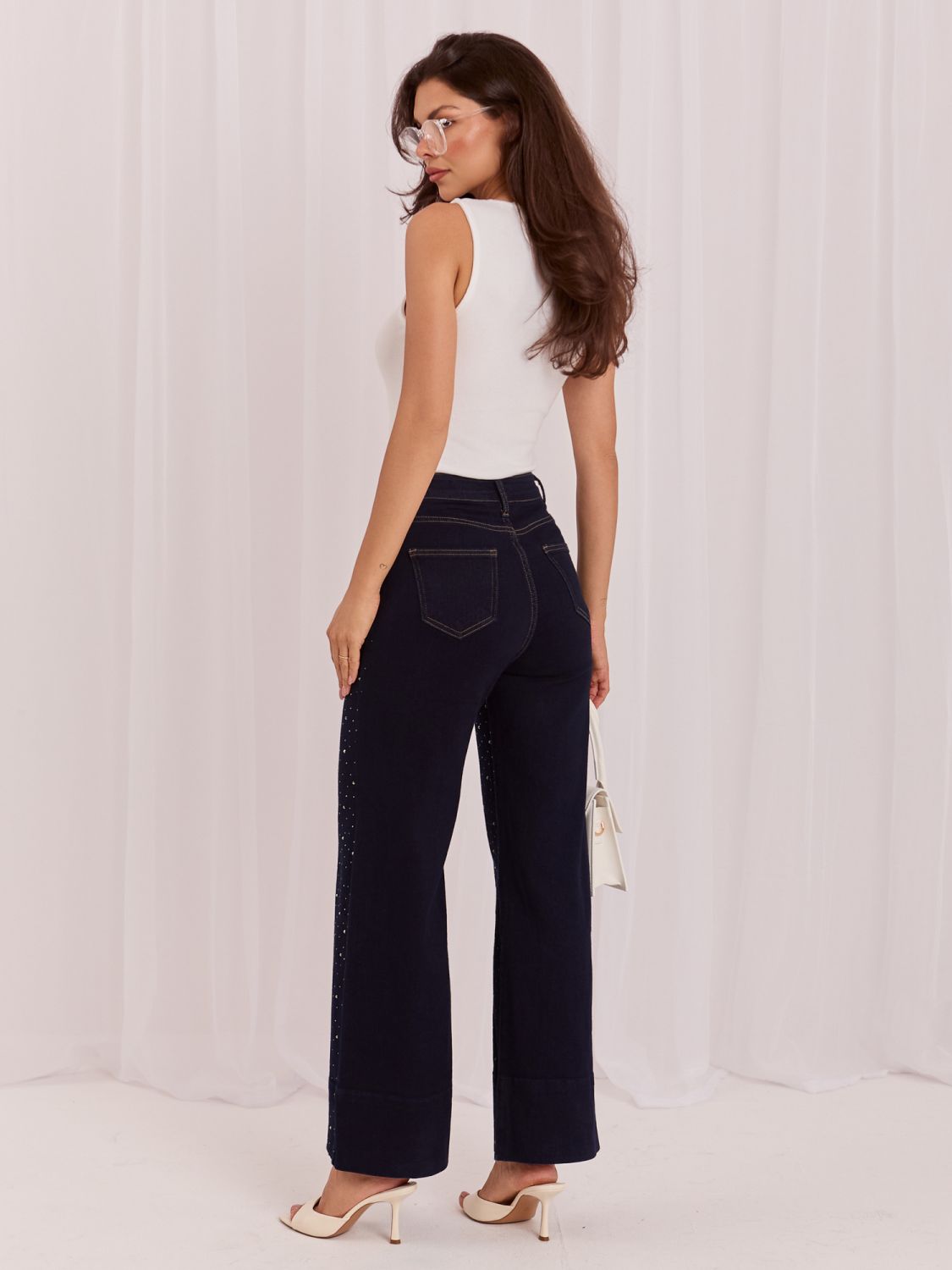 Blaue Wide-Leg-Jeans mit hohem Bund