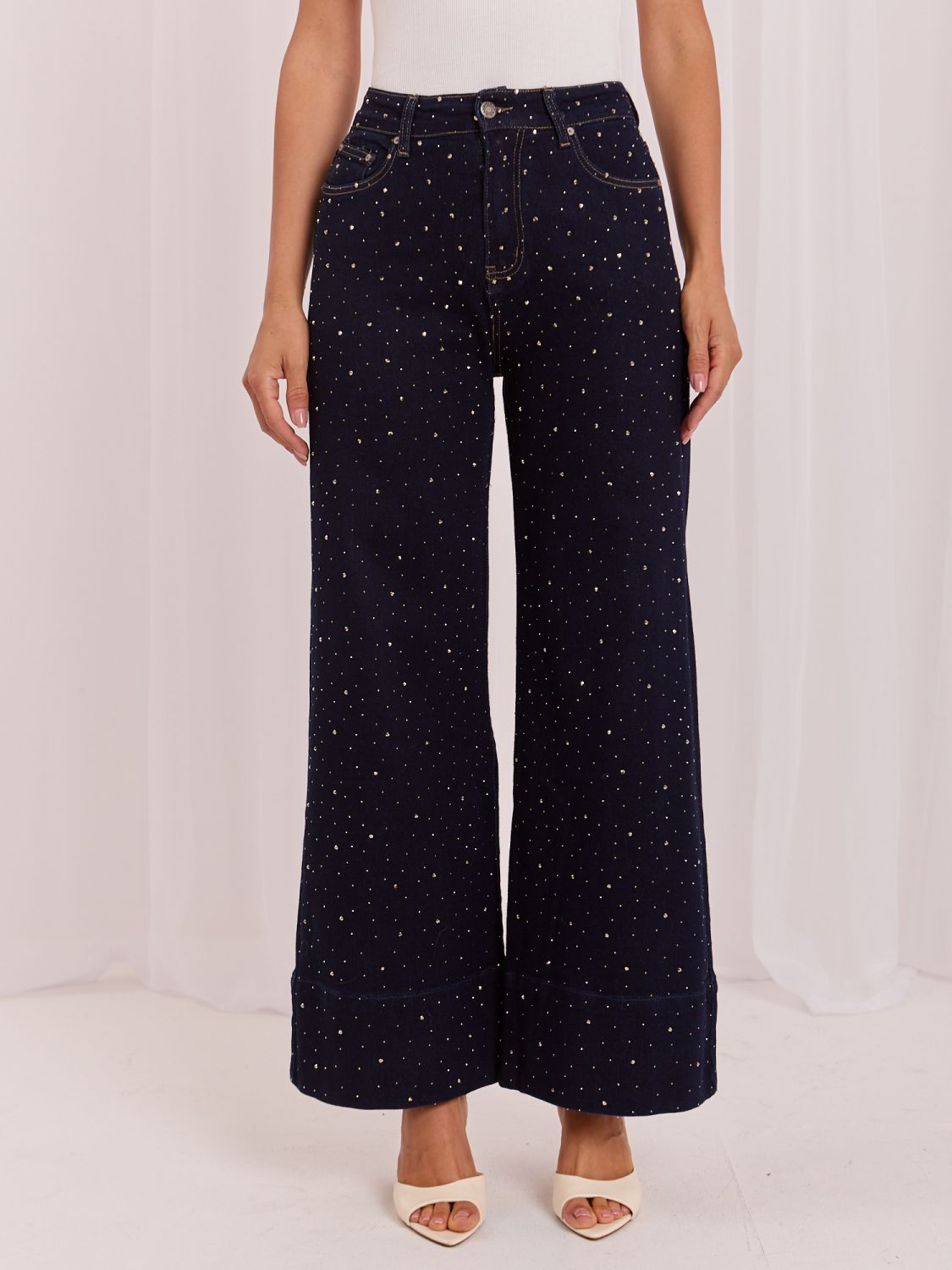 Blaue Wide-Leg-Jeans mit hohem Bund