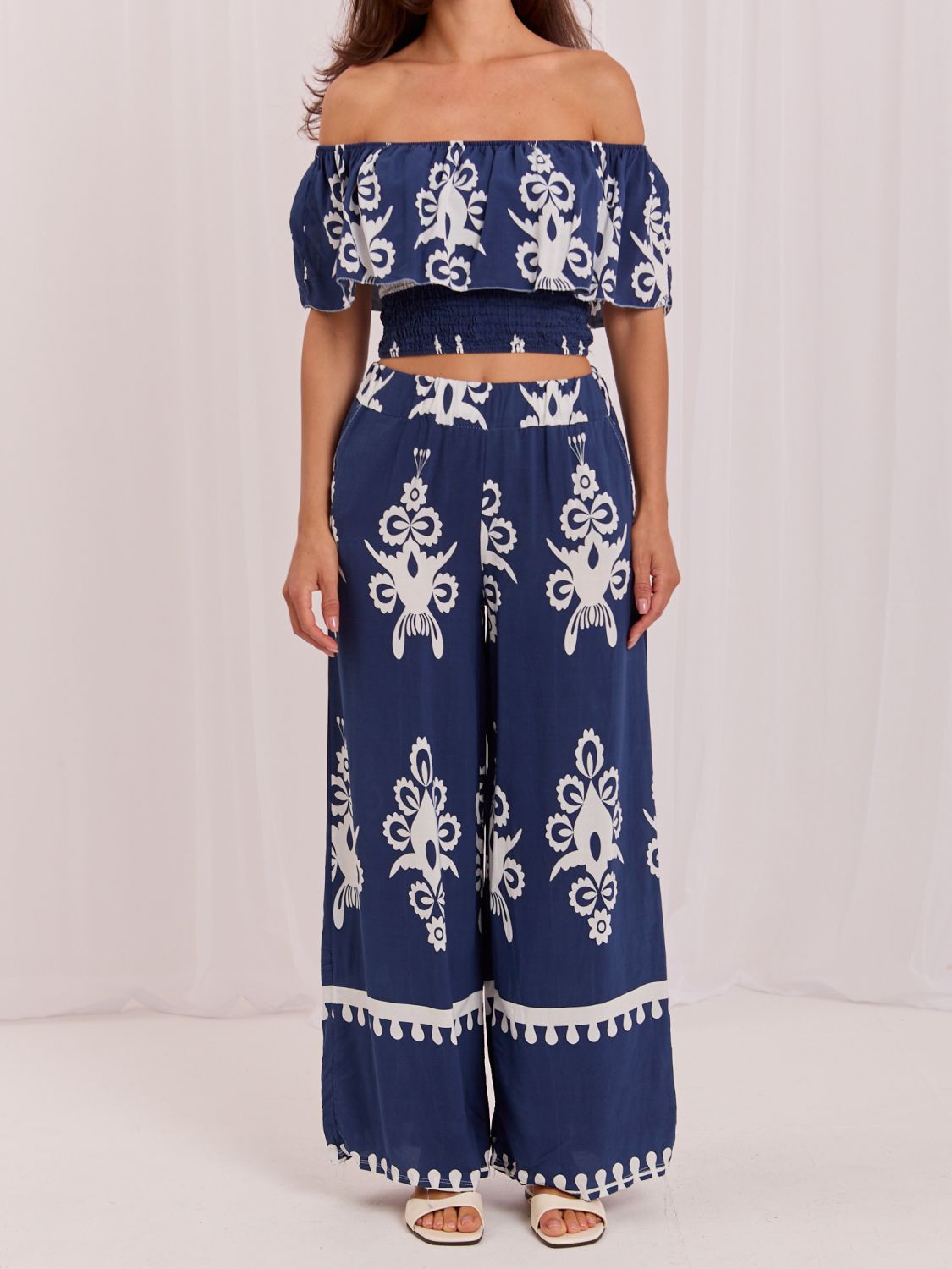 Boho-Set mit Bluse und Hose, blau