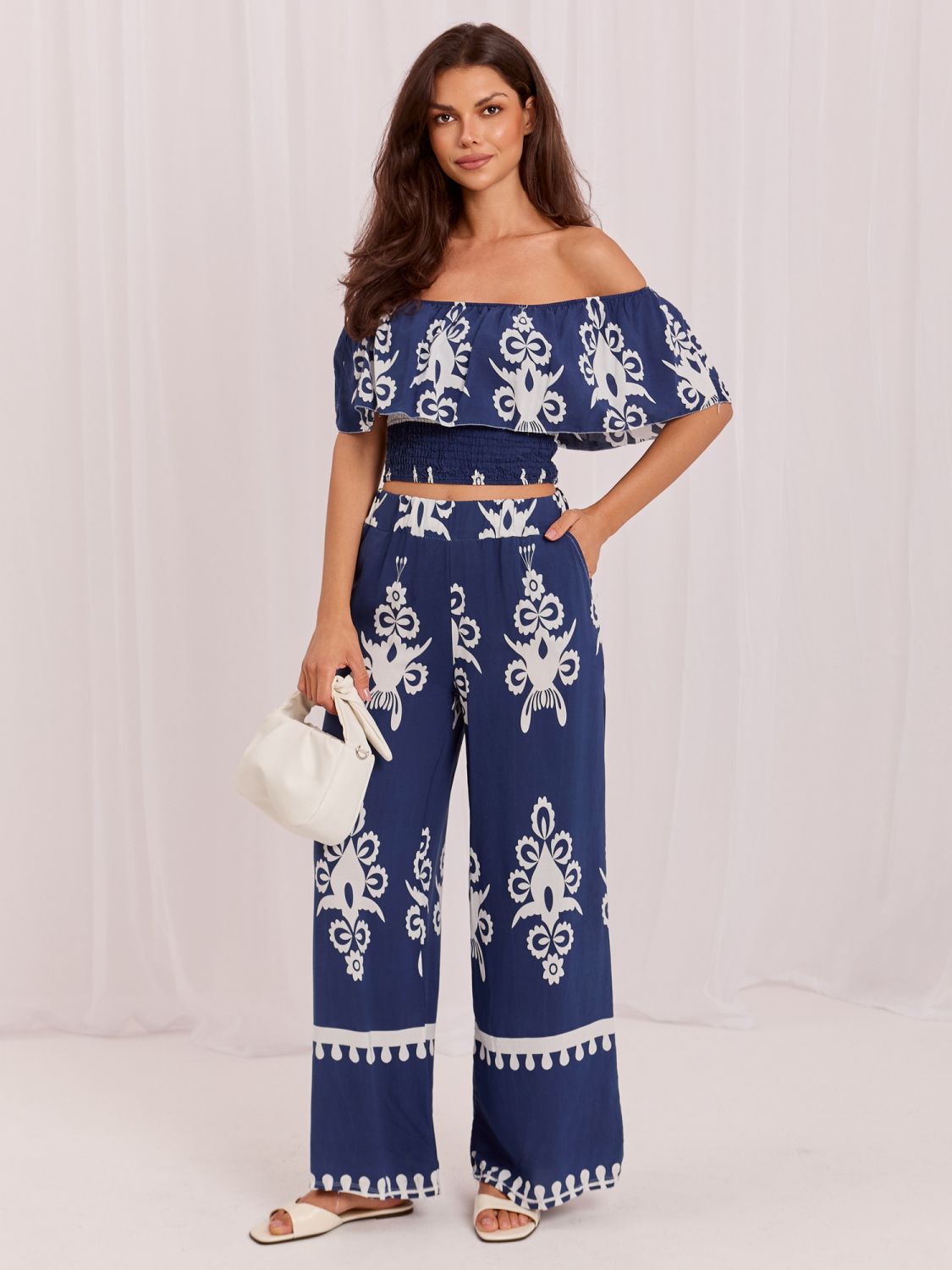 Boho-Set mit Bluse und Hose, blau