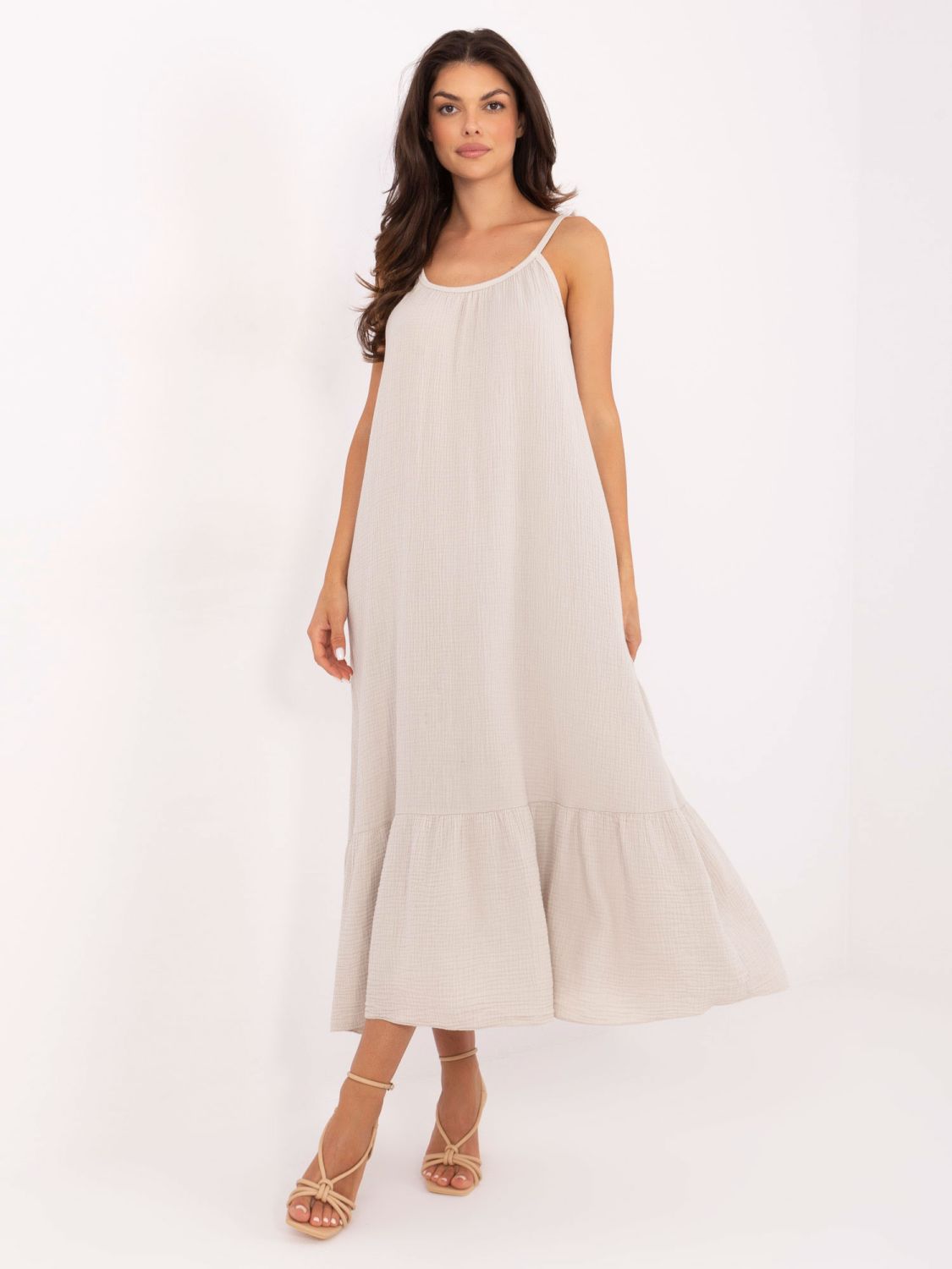 Beige ausgestellte Kleid mit Rüsche